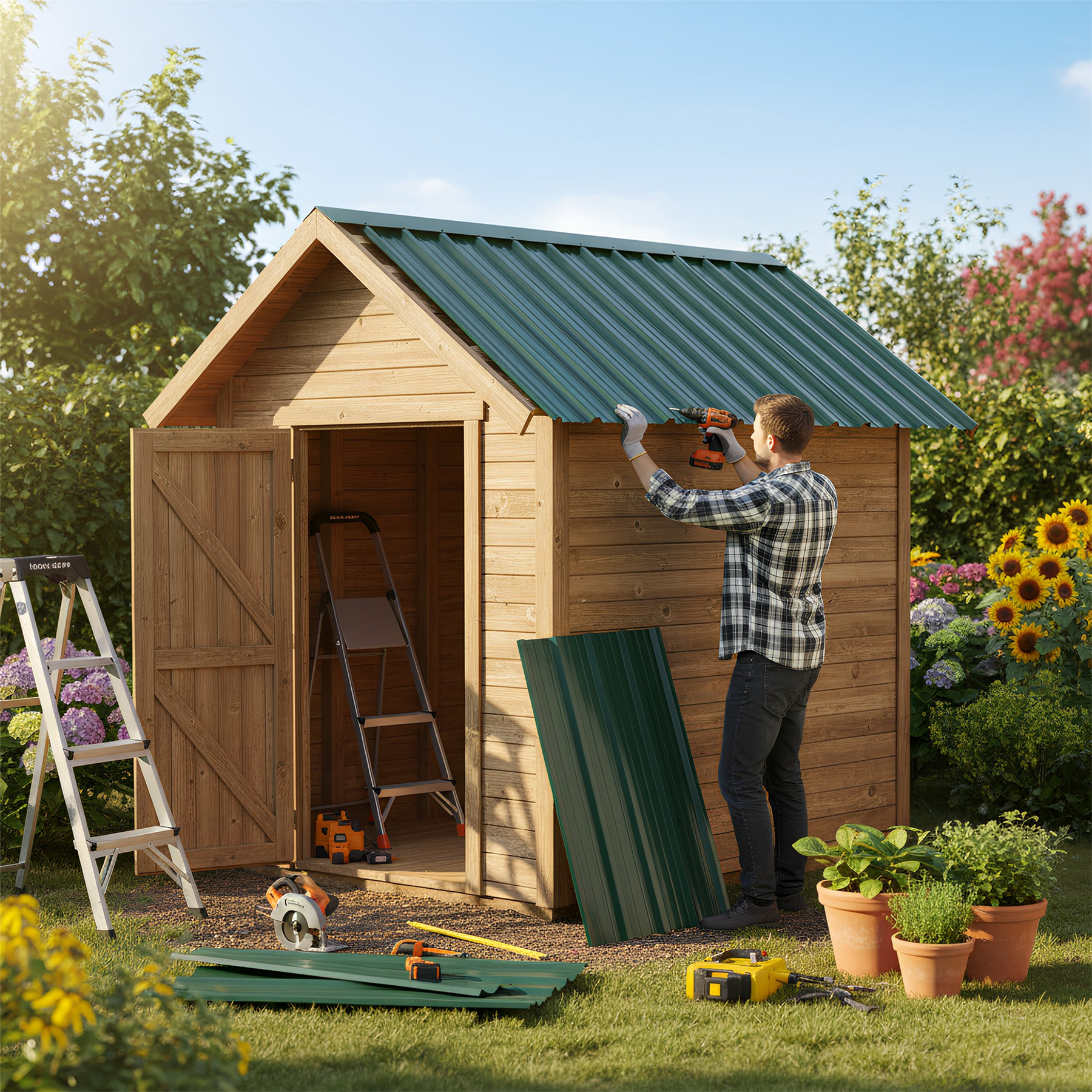 Corrugated Metal Roofing Sheets - 110 x 46cm - Green - Pack of 14