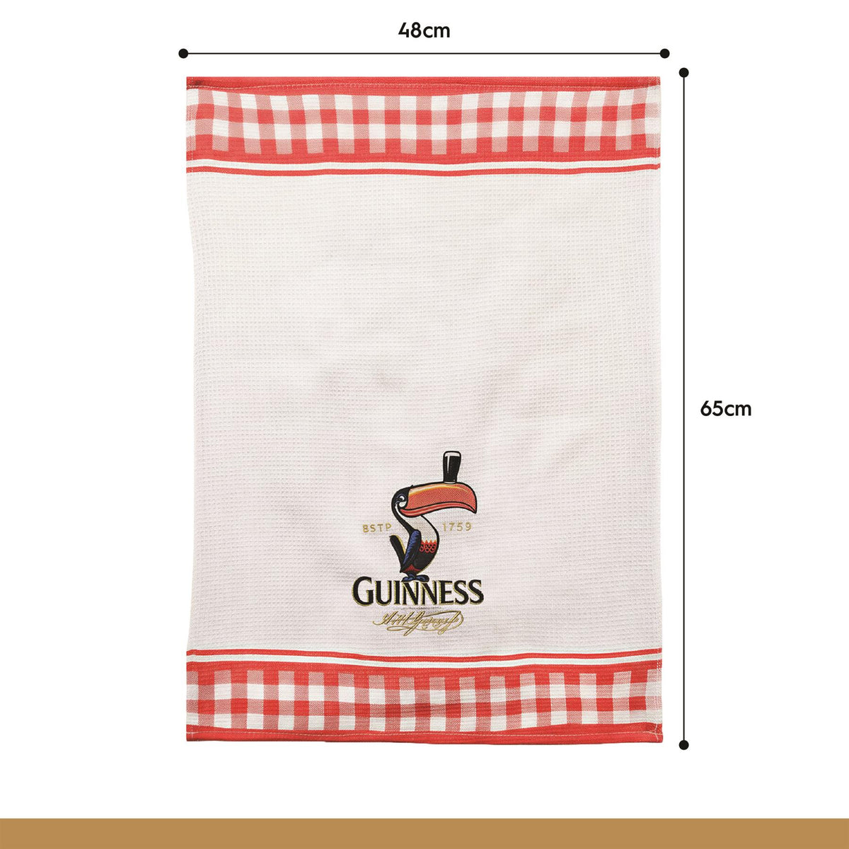 Guinness Toucan Waffle Tea Towel - 48 x 65cm - White/Red