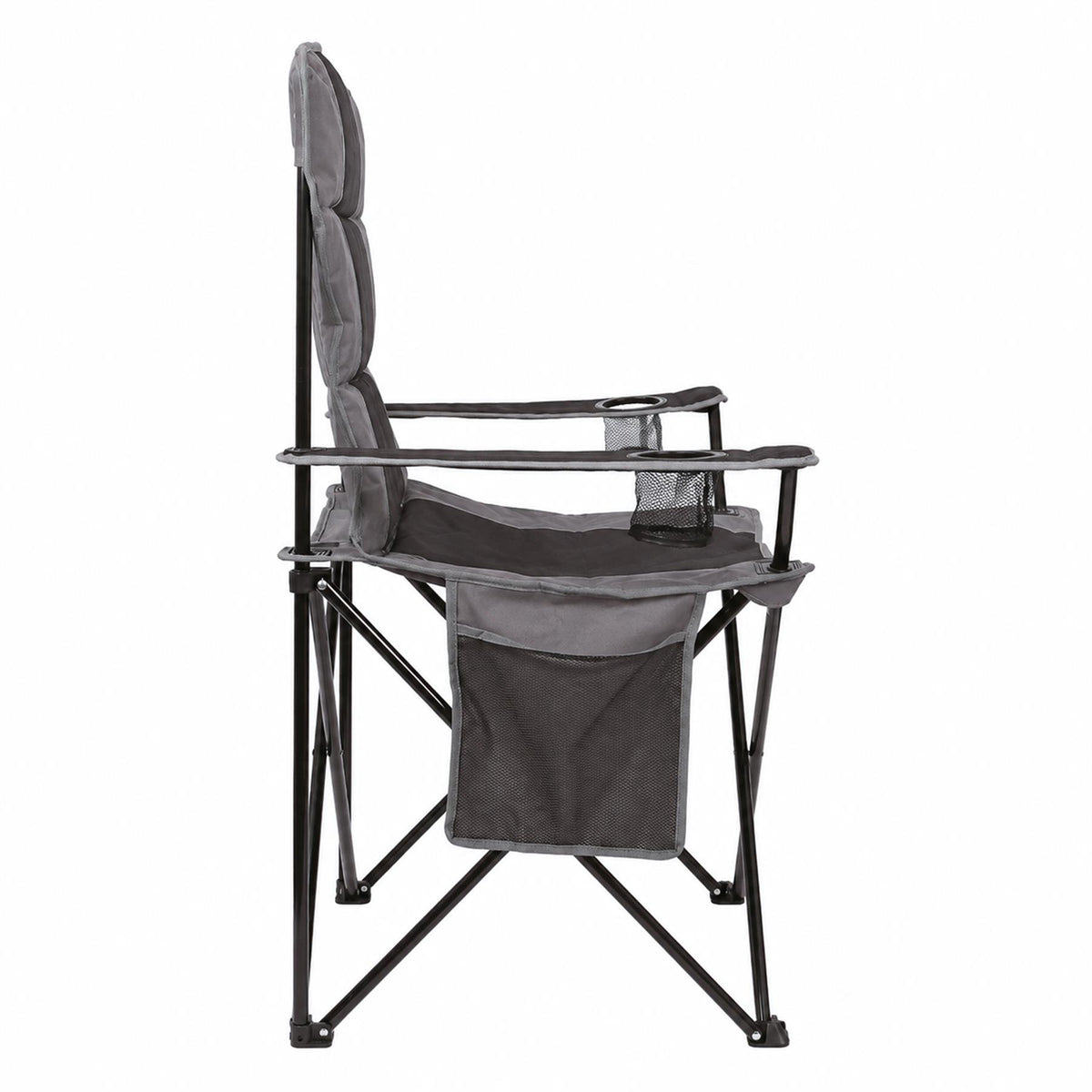 Padded Folding Camping Chairs Set - Black/Grey - Pack of 2