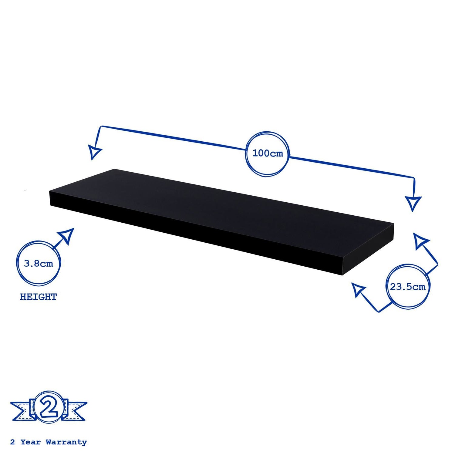 100cm Modern Floating Wall Shelf - Black