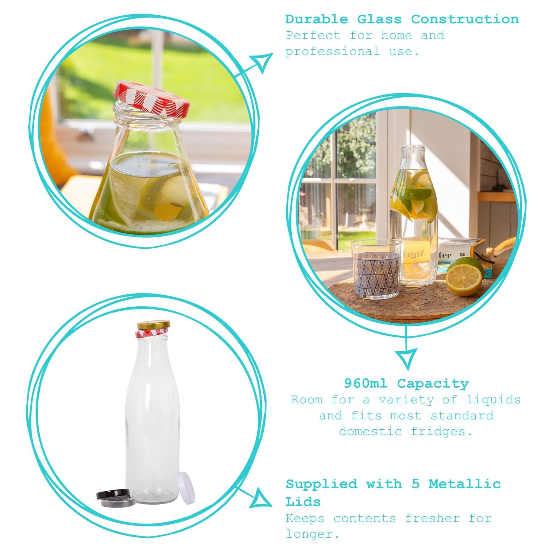 960ml Glass Water Bottle with Metal Lid