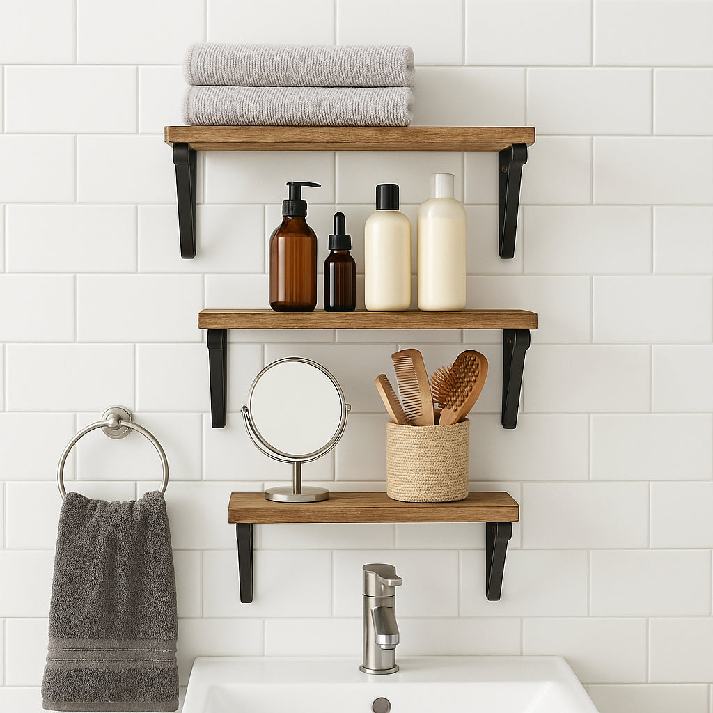 3pc Rustic Wooden Floating Shelves Set - Natural