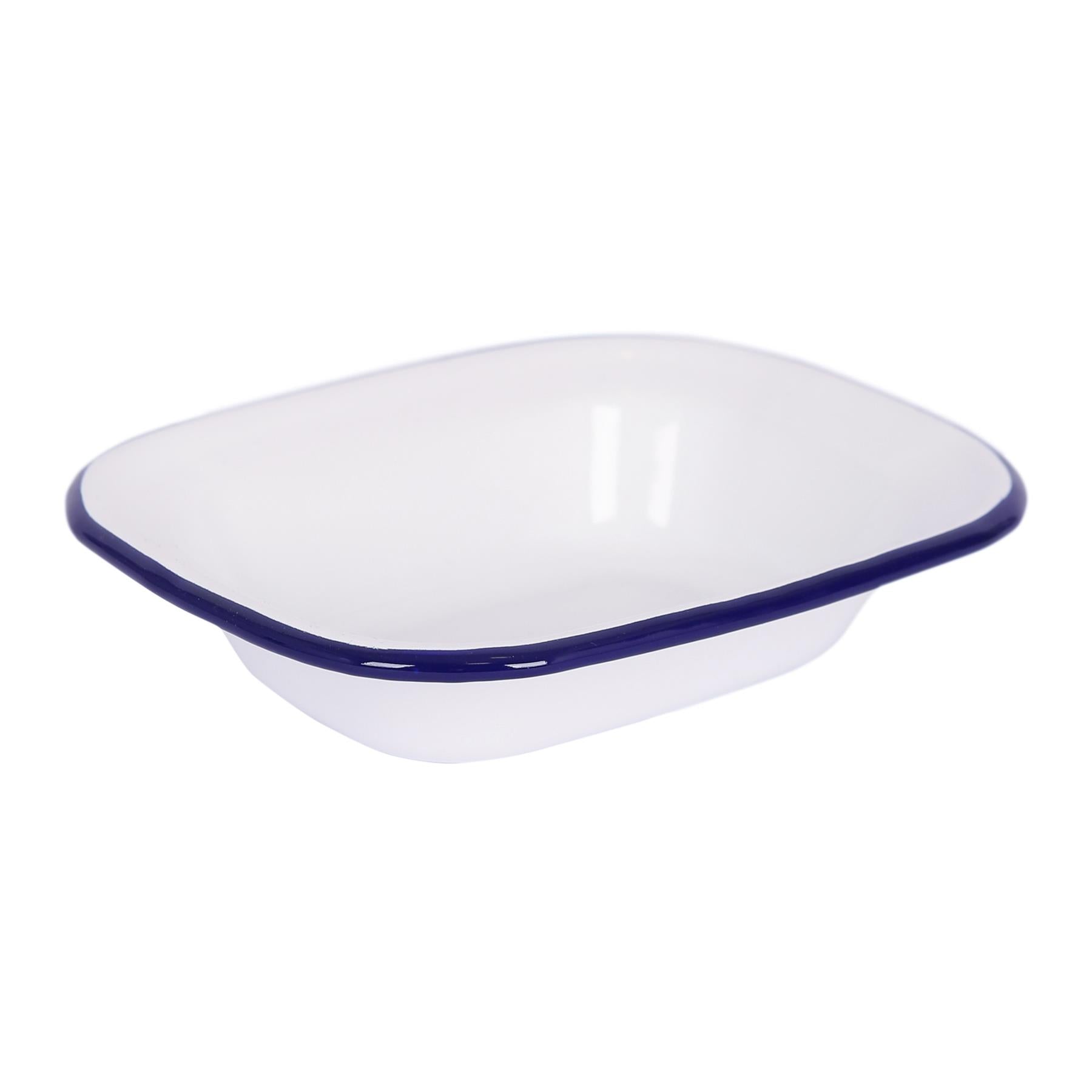White Enamel Pie Dish - 18 x 13.5cm - Blue