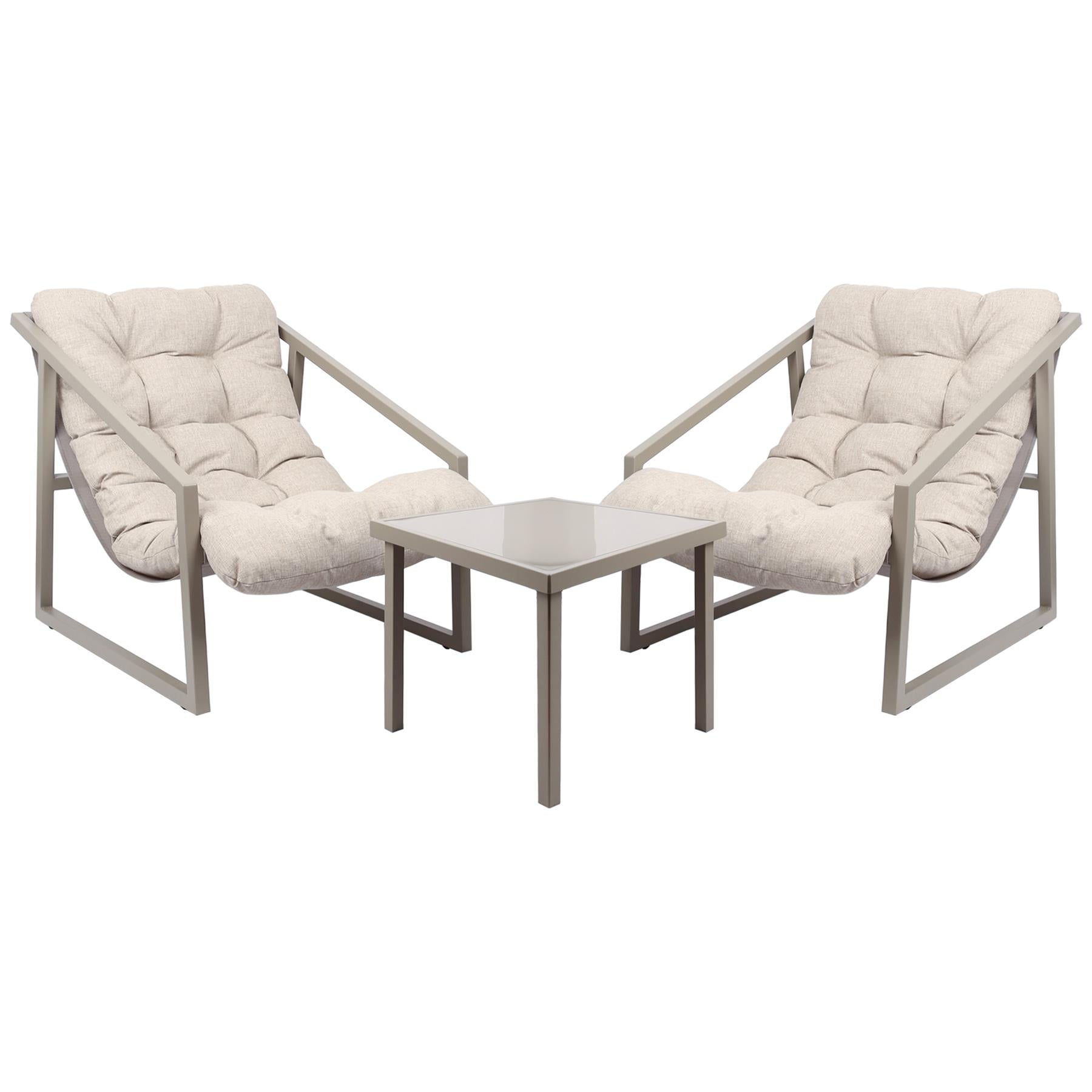 3 Piece Padded Patio Bistro Set - Beige