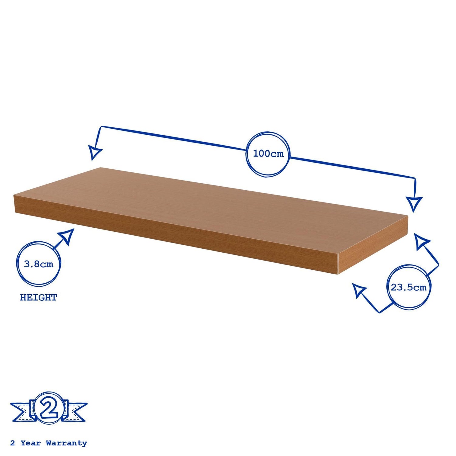 100cm Modern Floating Wall Shelf - Natural Beech