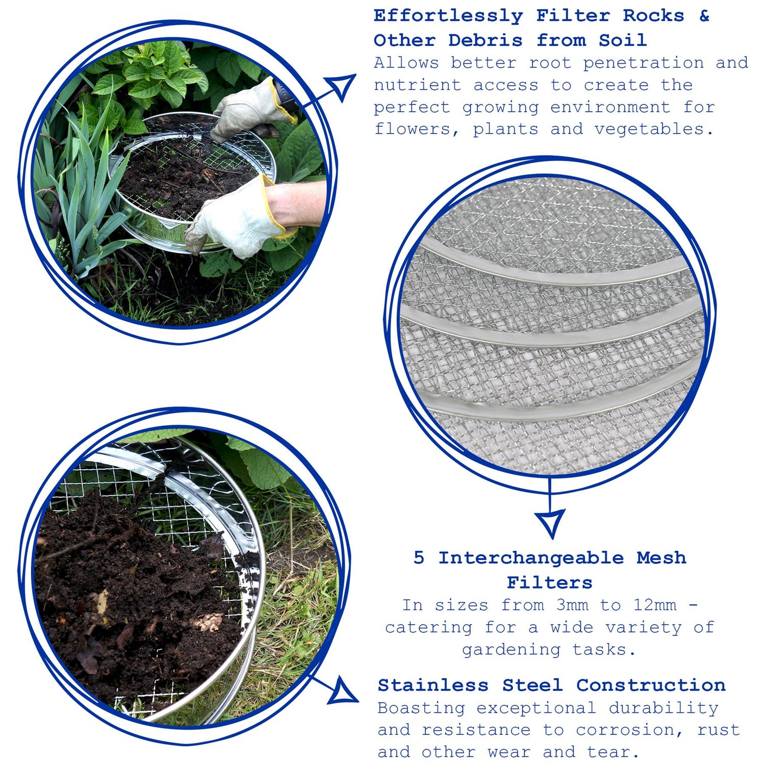 5-Filter Garden Riddle Sieve - 30cm
