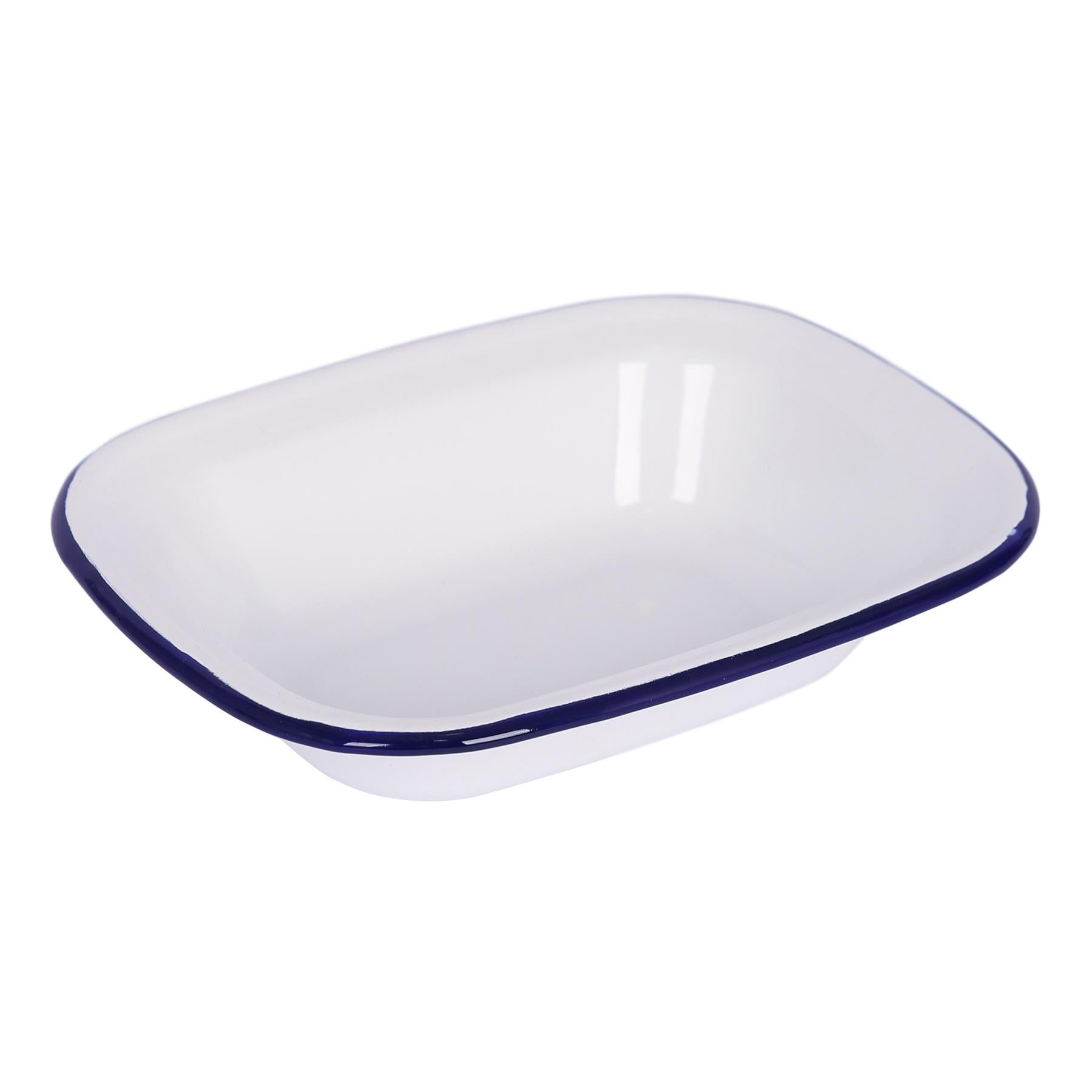 White Enamel Pie Dish - 22 x 16.5cm - Blue