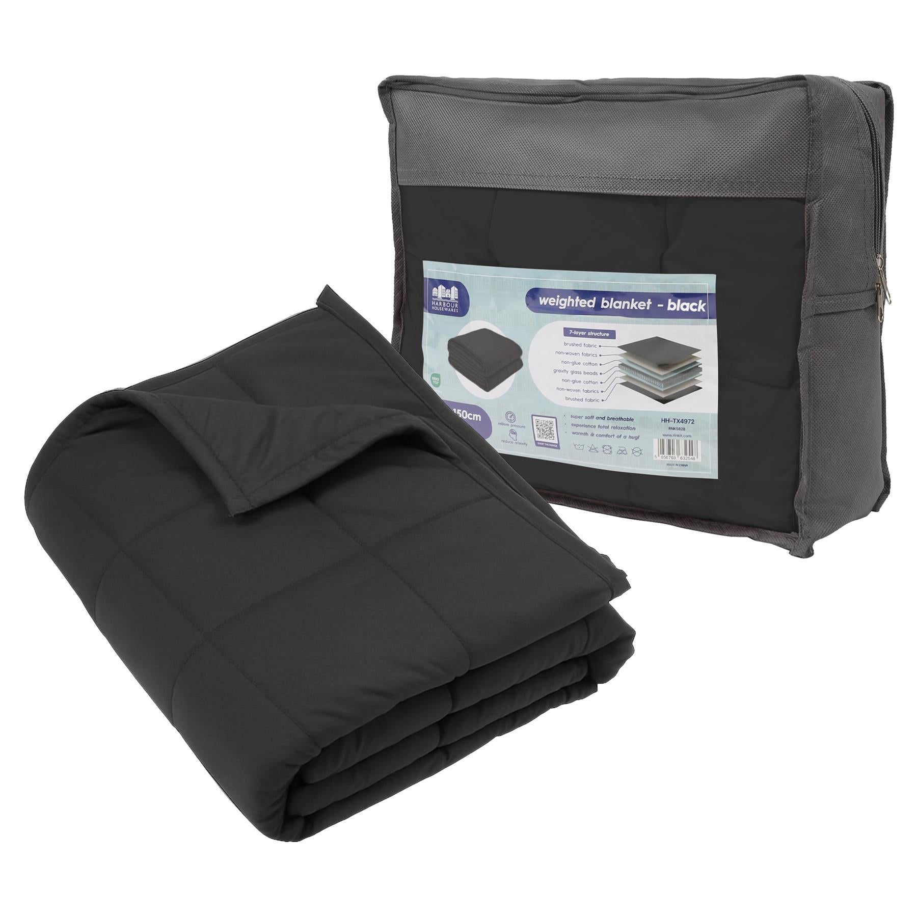 Weighted Blanket with Storage Bag - 125 x 150cm - 4kg - Black