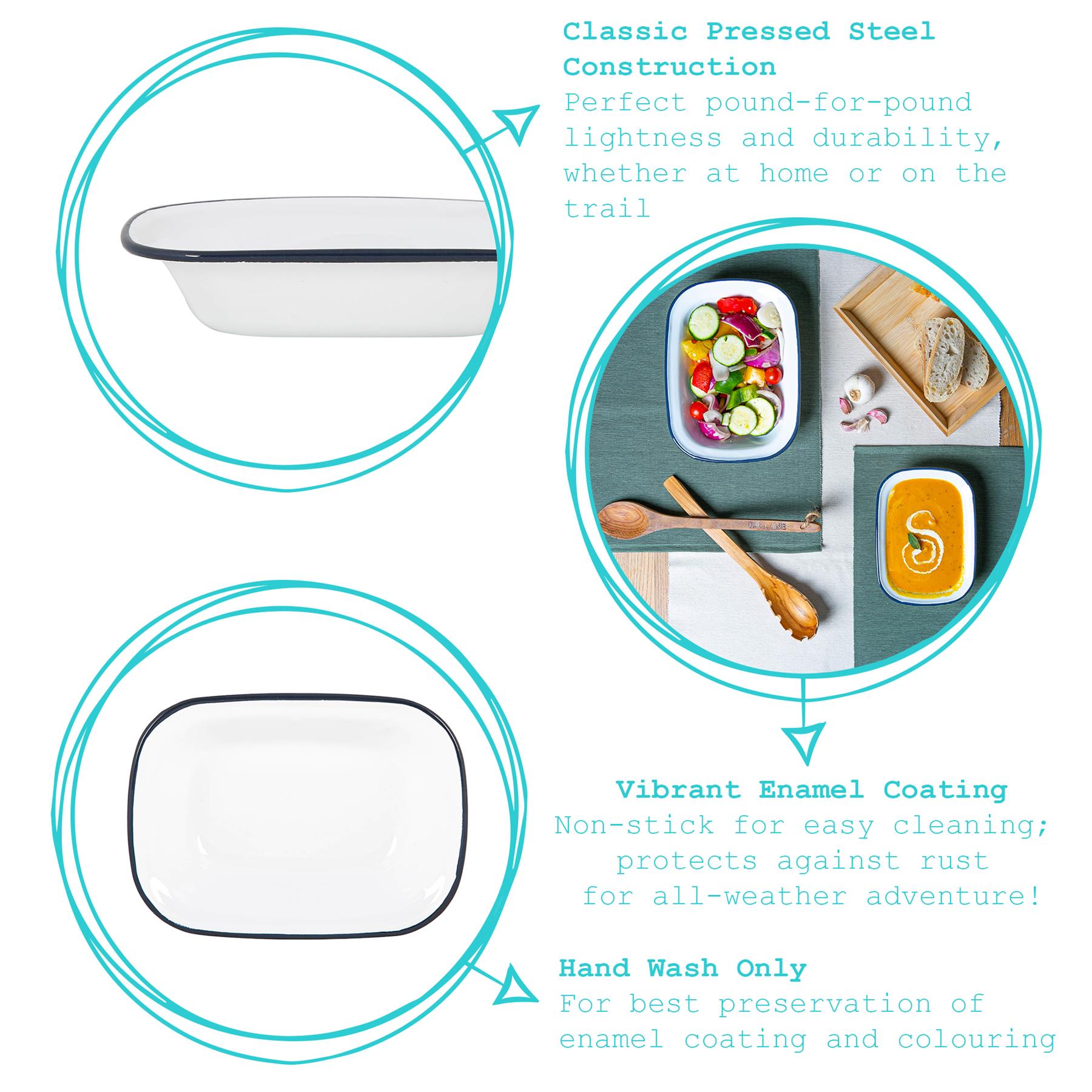 16 x 12cm White Enamel Pie Dish - Navy