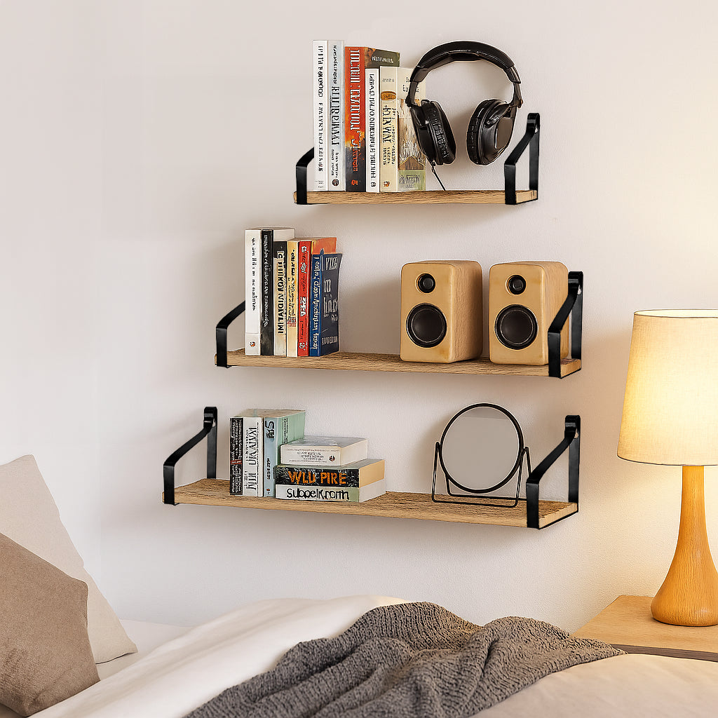 3pc Rustic Wooden Floating Shelves Set - Natural