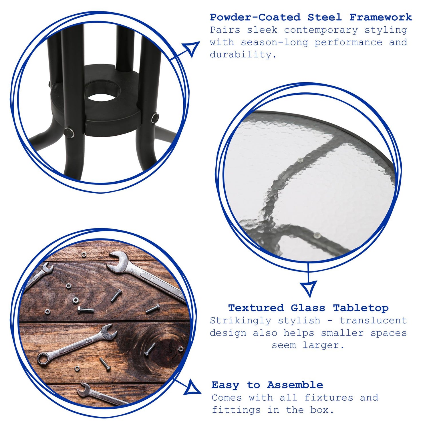 Sussex Round Glass Top Garden Dining Table - 60cm x 70cm - Black