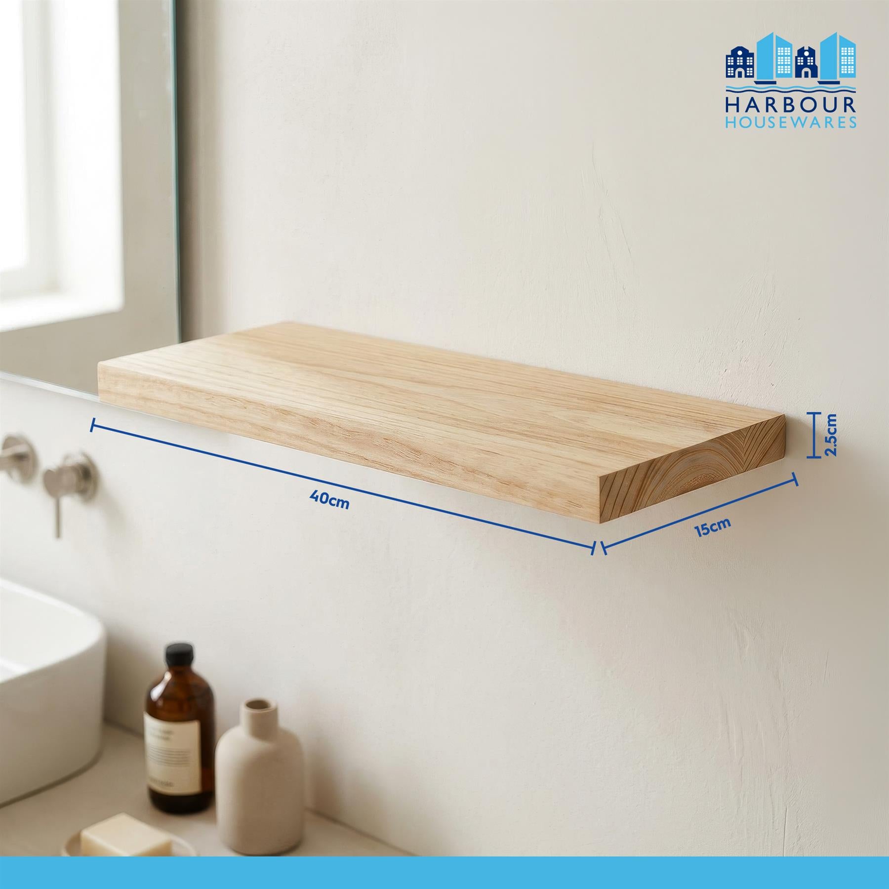 4 Piece Rustic Wooden Floating Shelf Set - 40cm