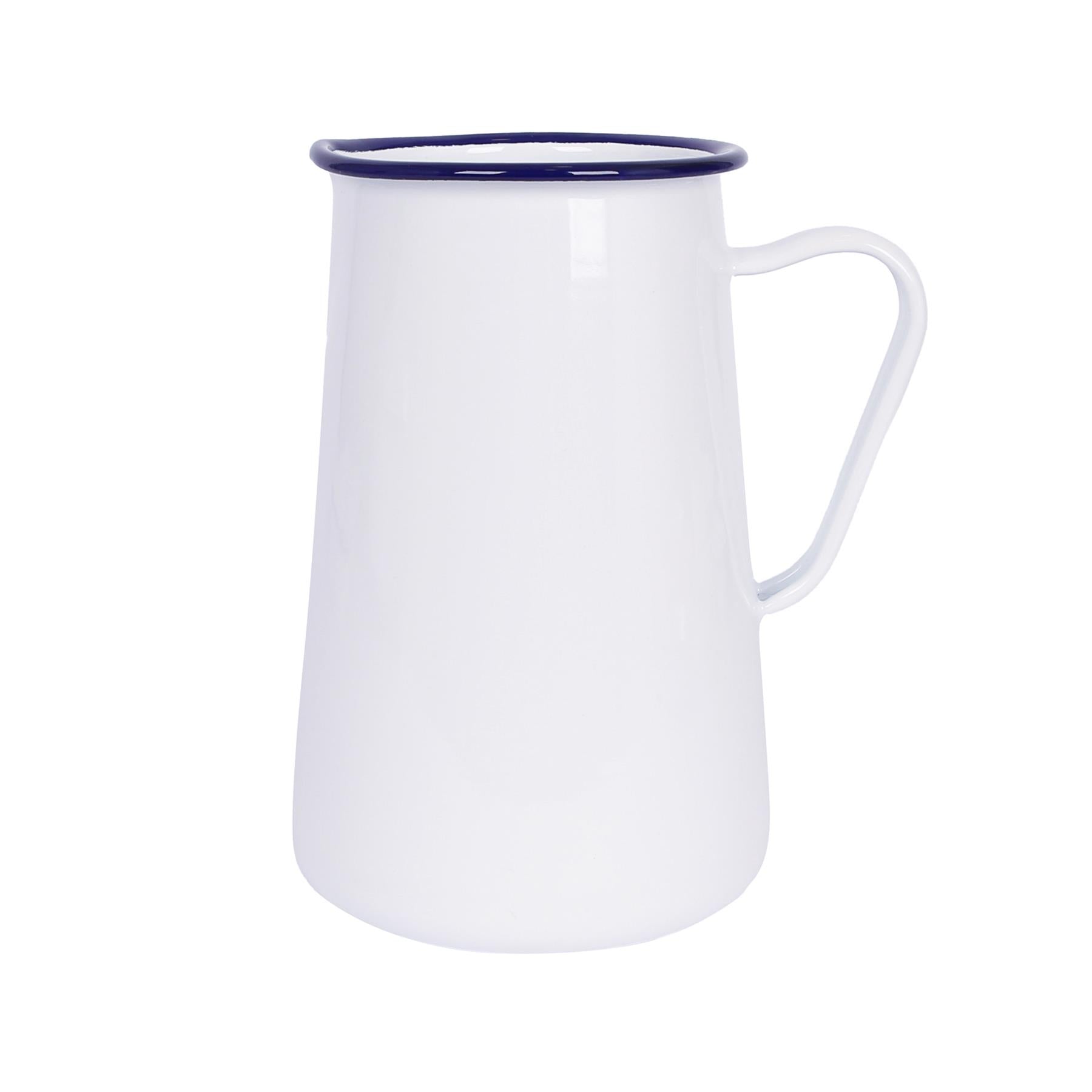 2.1L White Enamel Water Jug - Blue