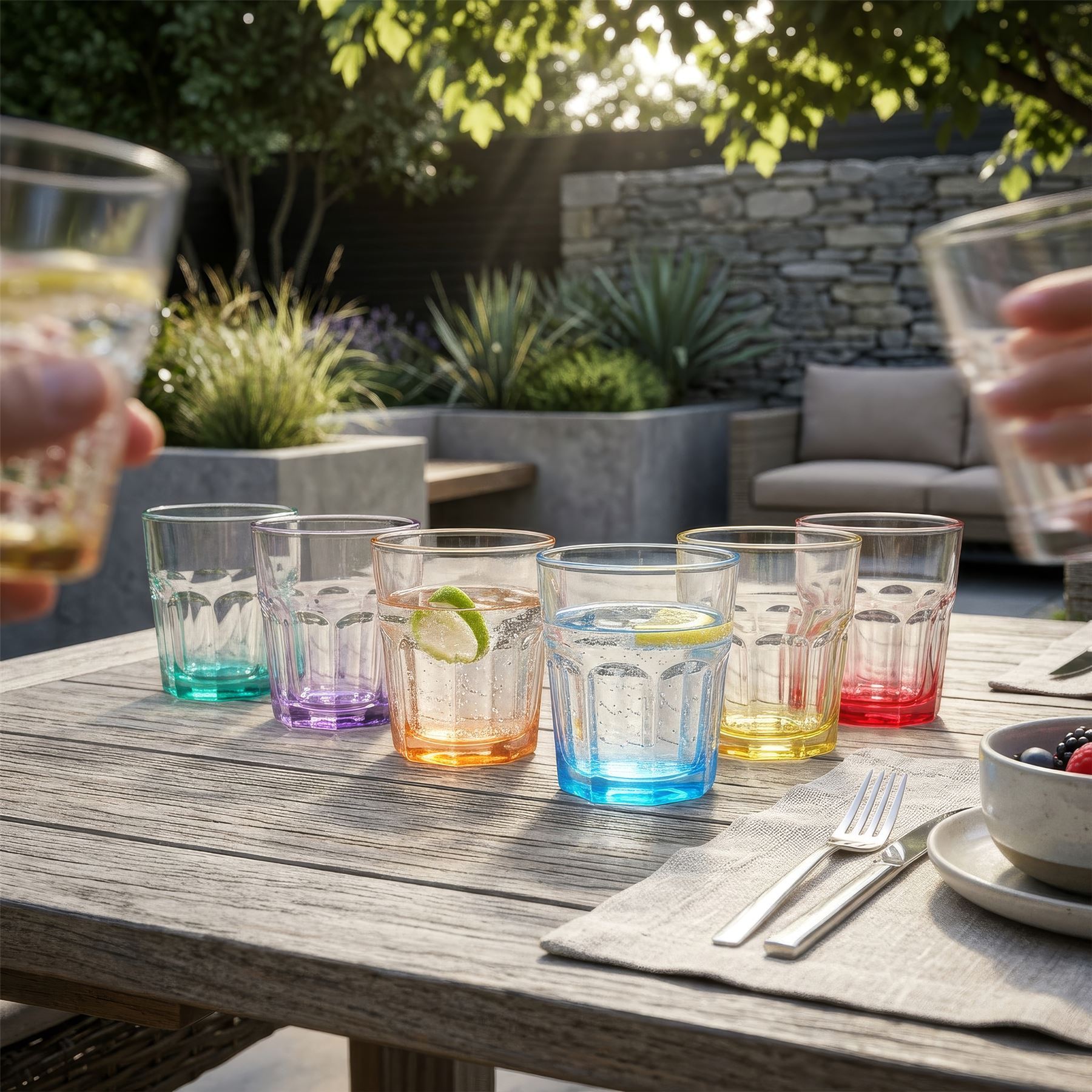 285ml Panelled Glass Tumbler with Coloured Base