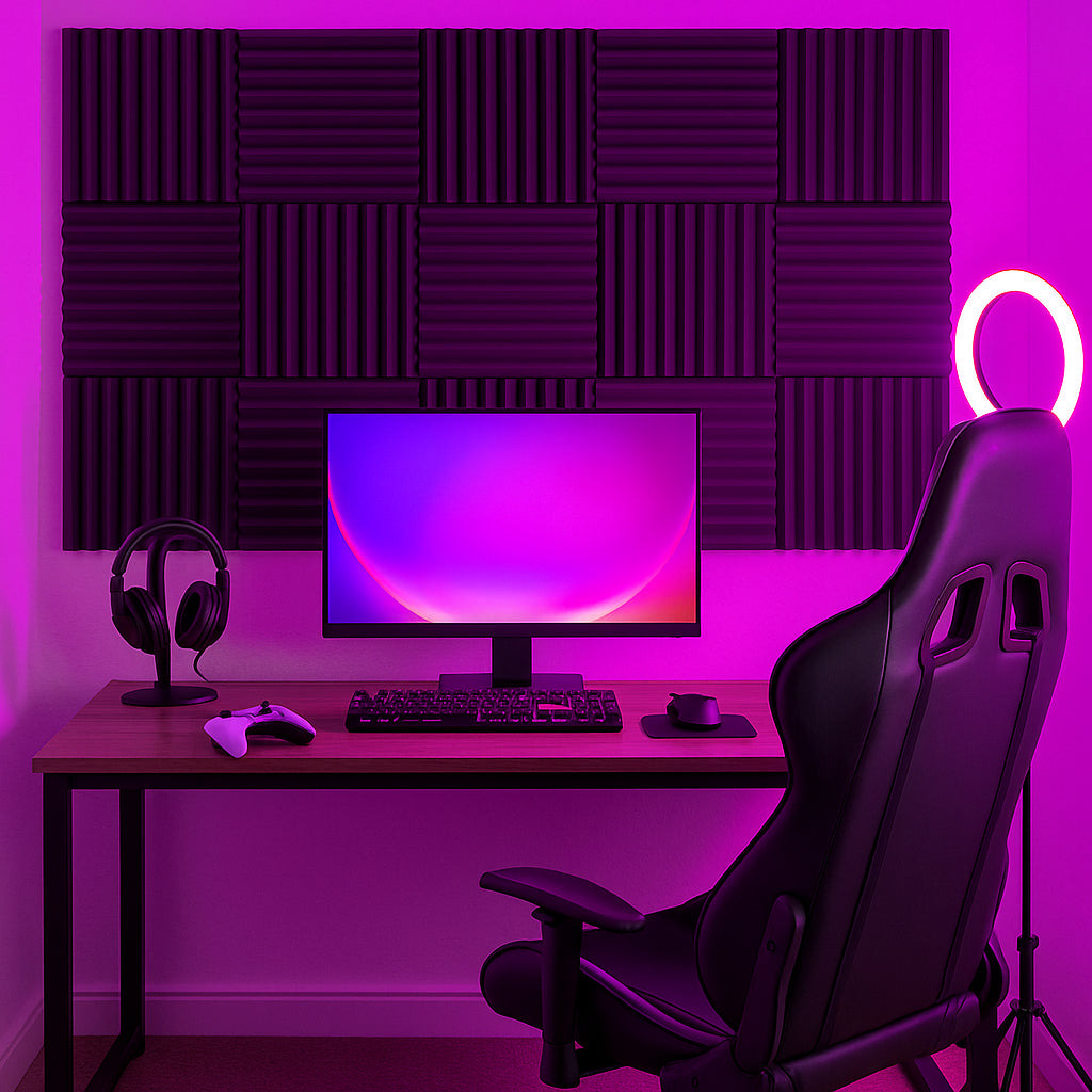 Square Foam Acoustic Panels - 2.5 x 30 x 30cm - Black - Pack of 12