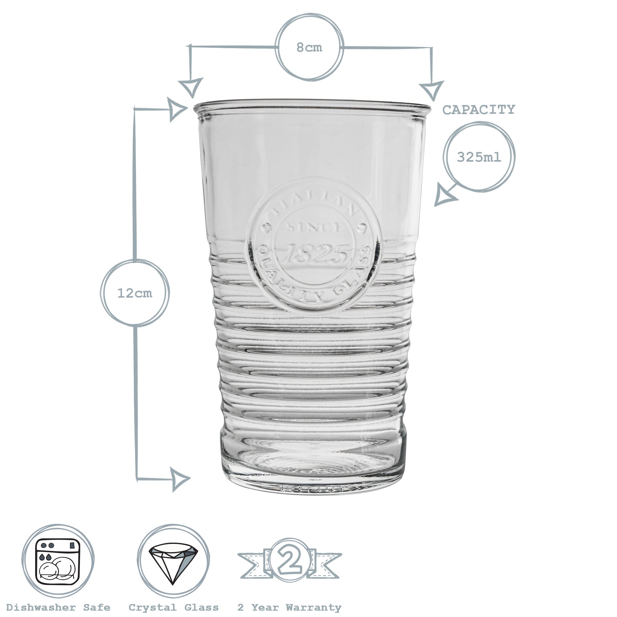 Bormioli Rocco Officina 1825 Vintage Glass Drinking Tumbler - 325ml