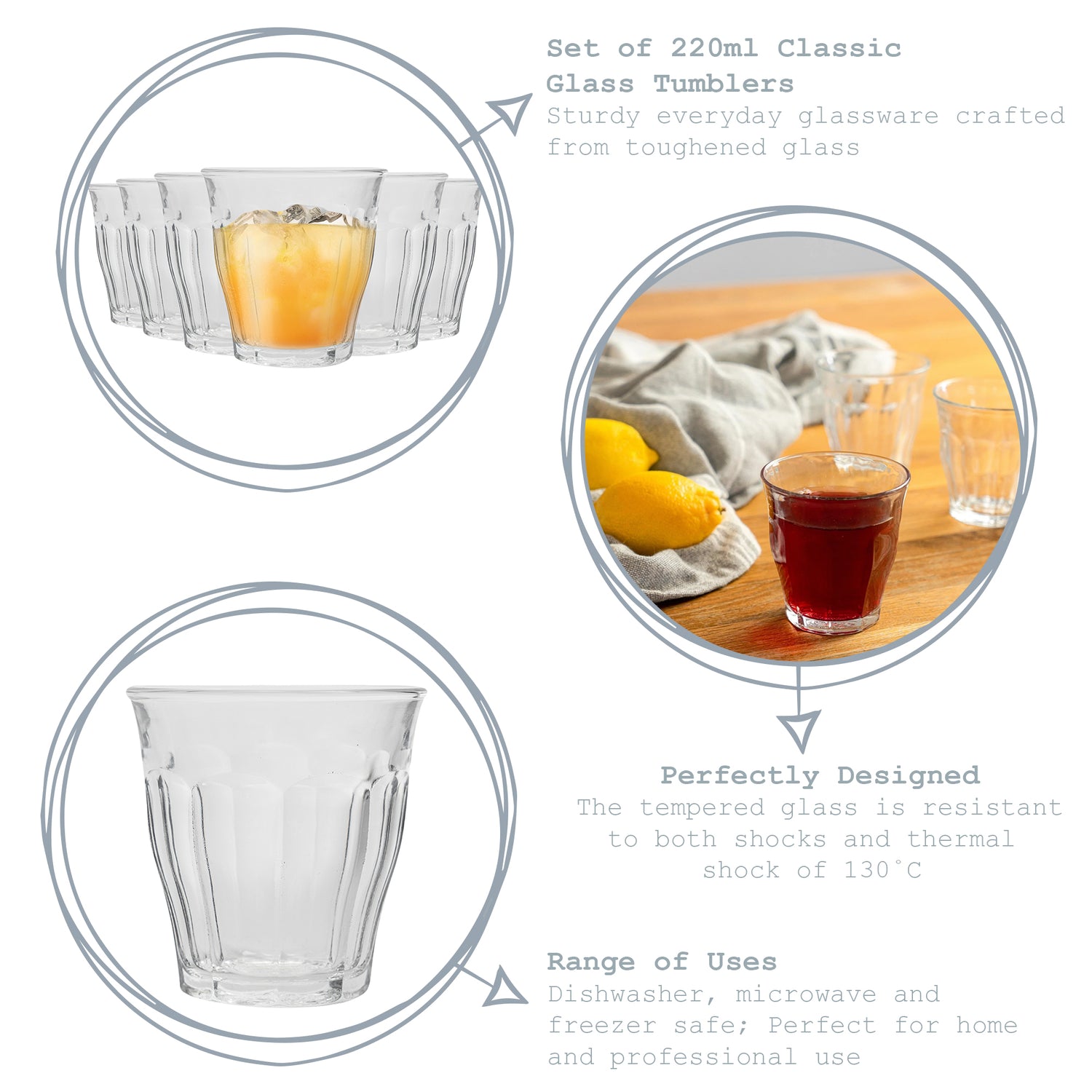 200ml Picardie Tumbler Glass - By Duralex