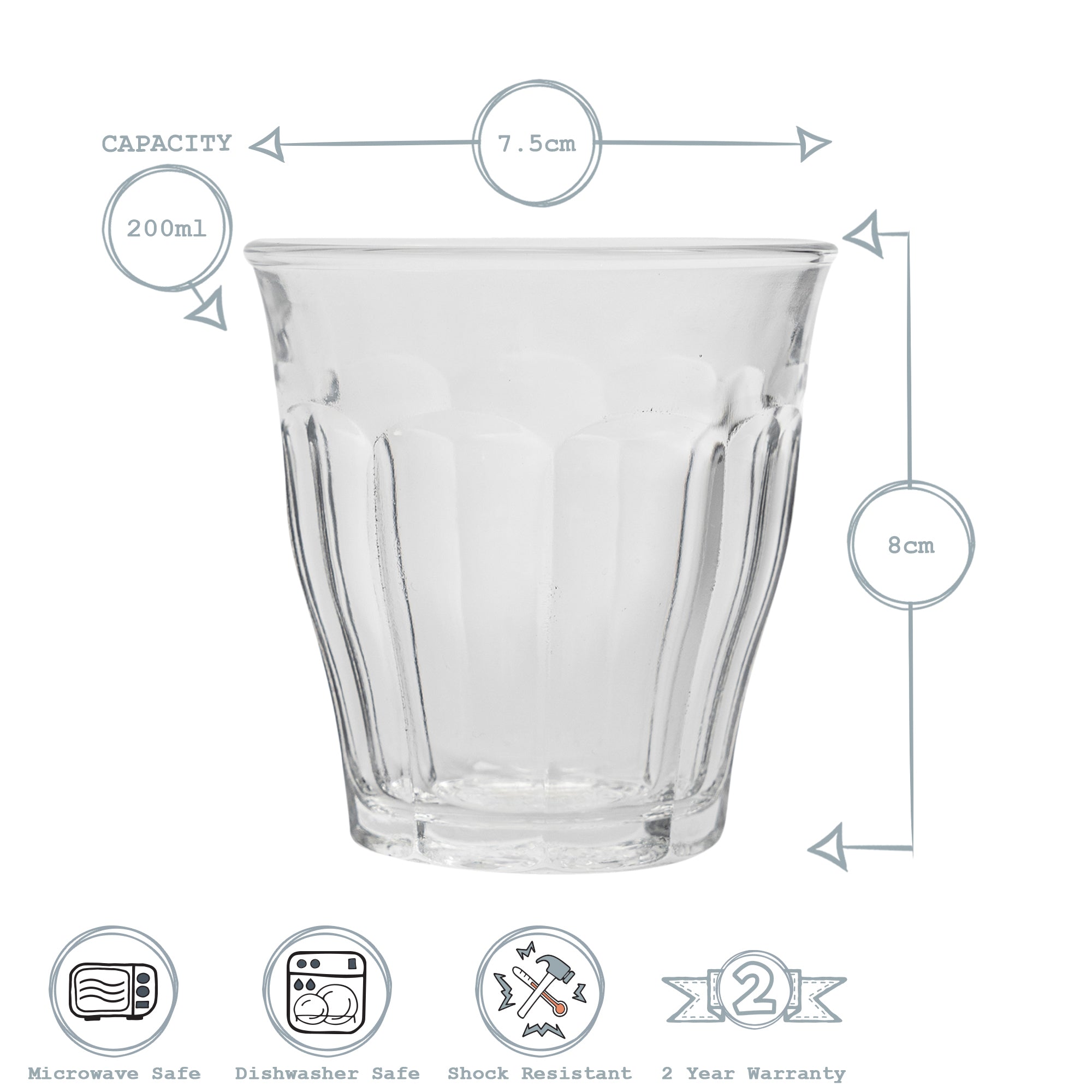 200ml Picardie Tumbler Glass - By Duralex