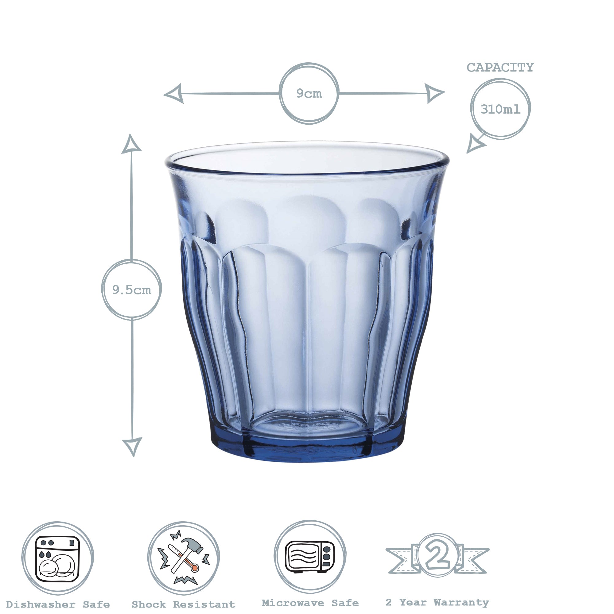 Duralex Picardie Traditional Glass Drinking Tumbler - Blue - 310ml