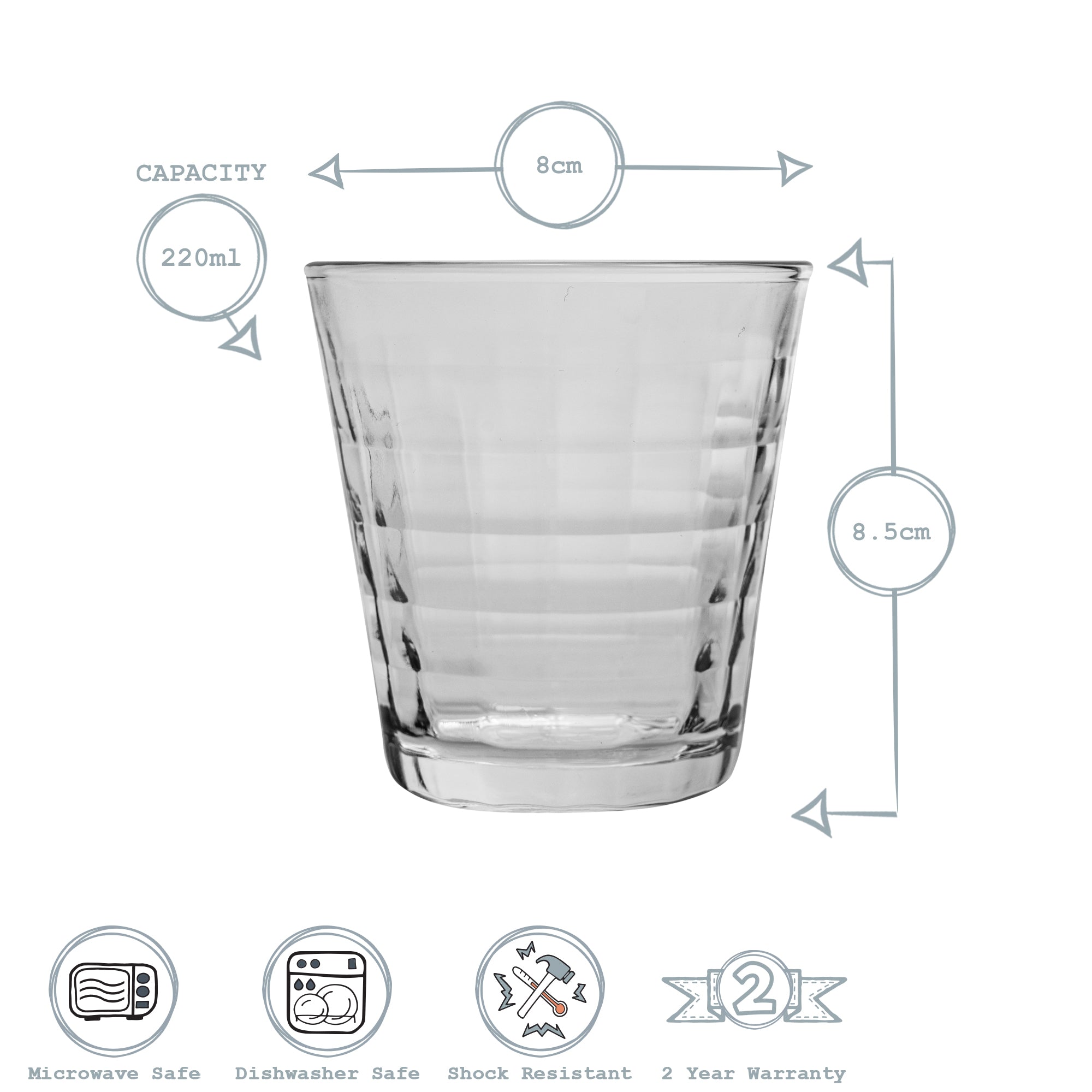 Duralex Prisme Glass Drinking Tumbler - 220ml