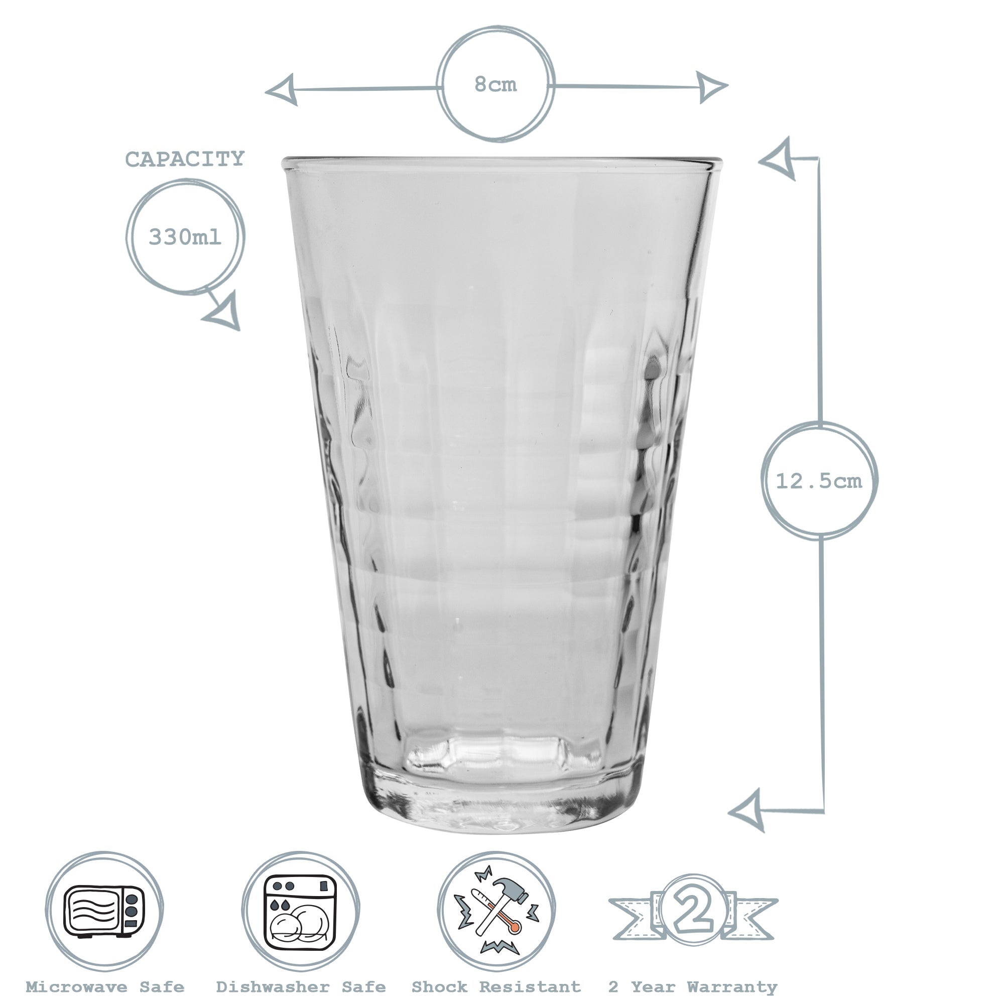 Duralex Prisme Glass Drinking Tumbler - 330ml