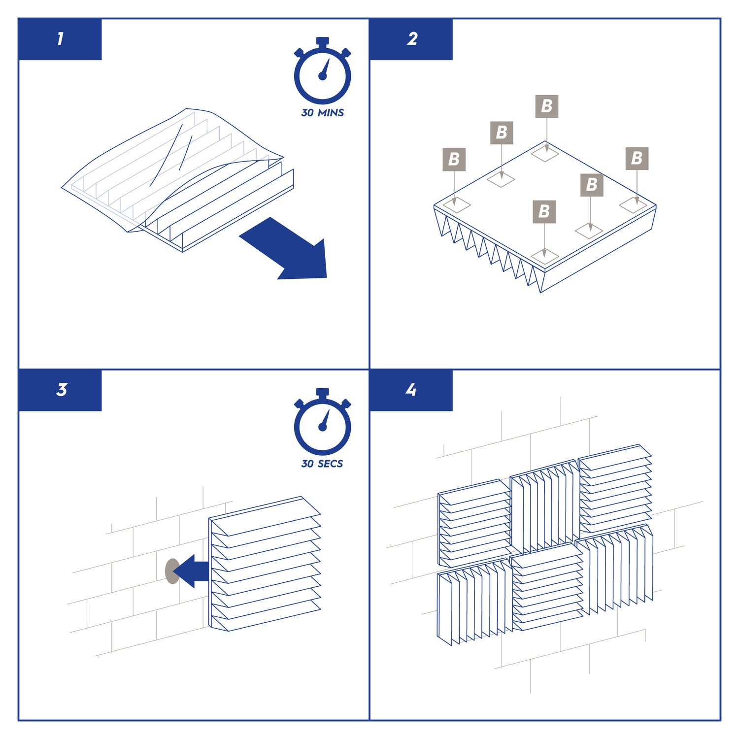 Square Foam Acoustic Panels - 2.5 x 30 x 30cm - Black - Pack of 12