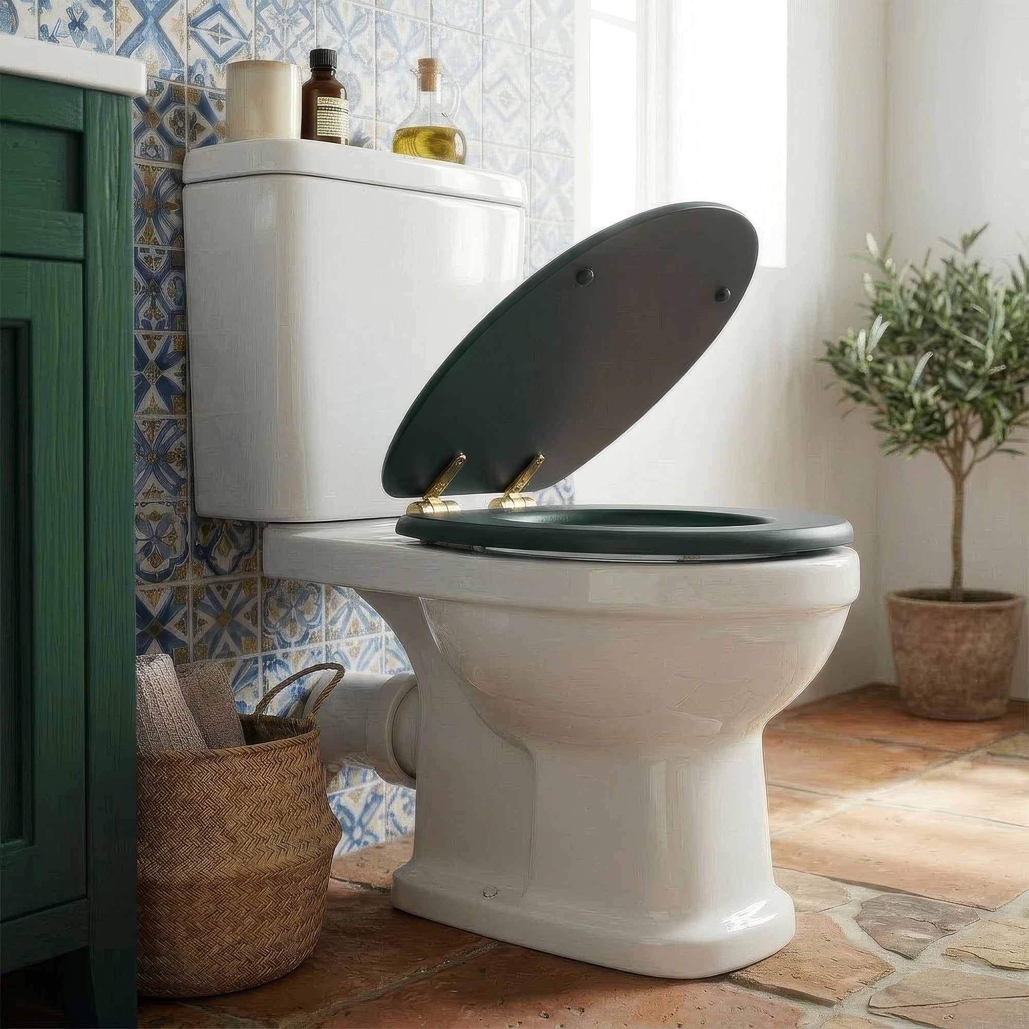 Wooden Soft Close Toilet Seat - Green/Gold