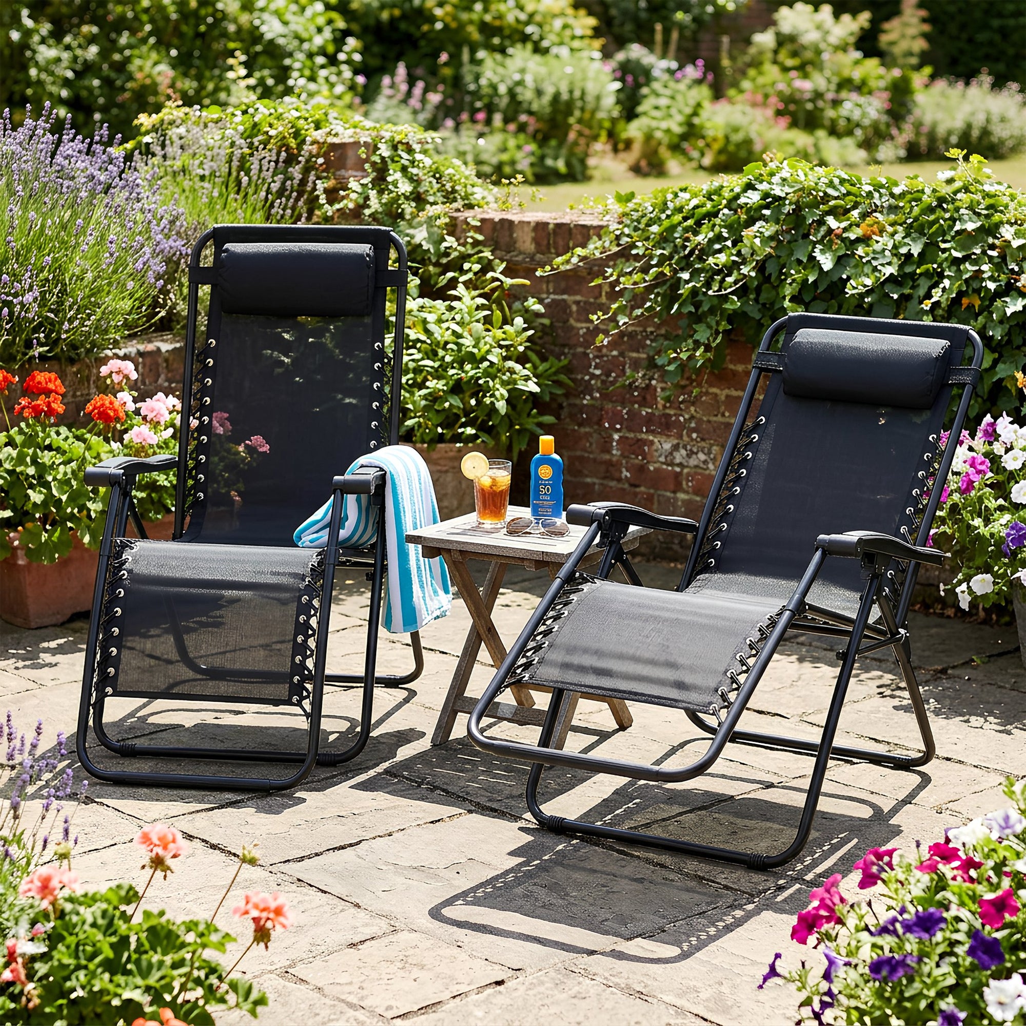 Harbour Housewares 2 Piece Zero Gravity Chair Set - Black