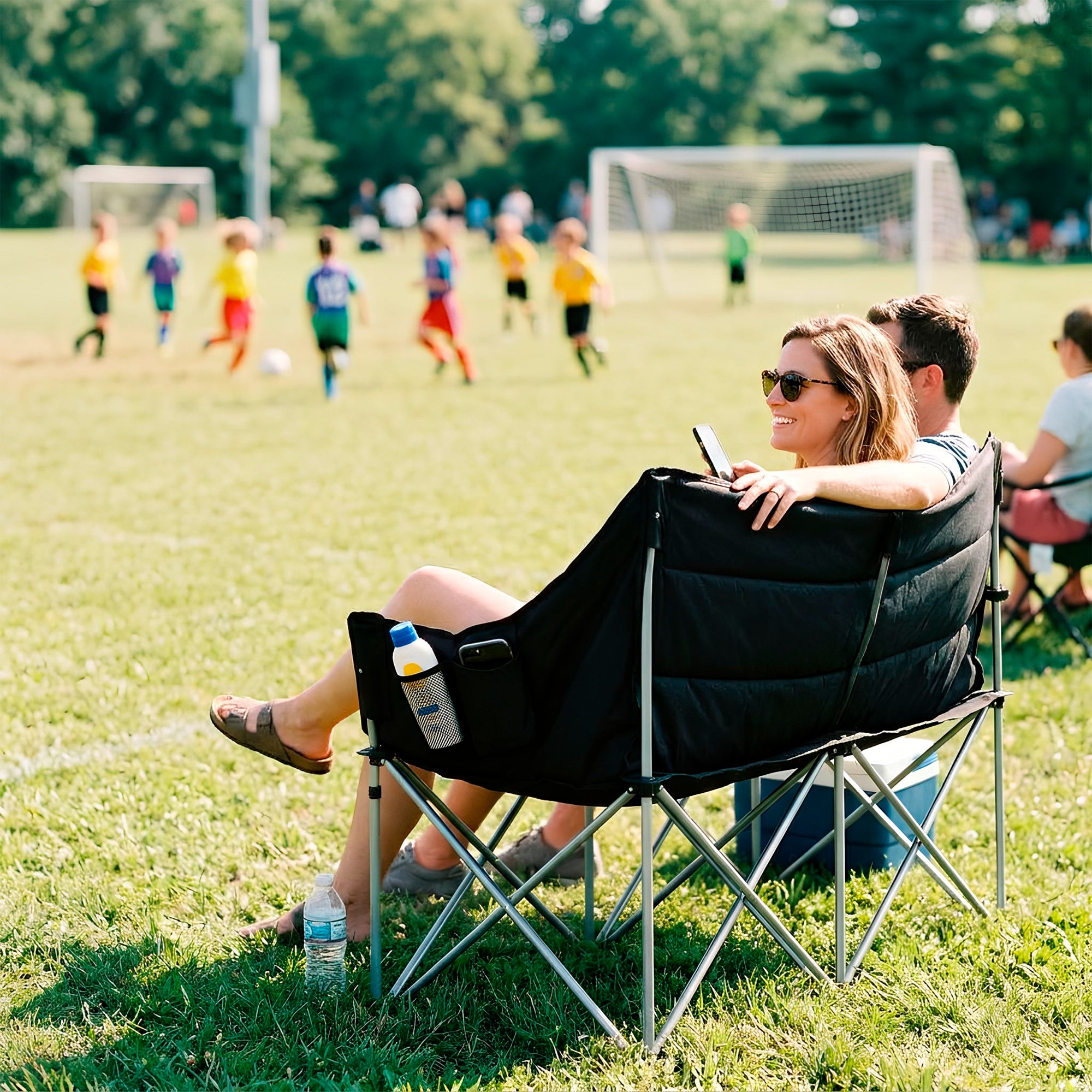 Padded Folding Double Camping Chair - Black