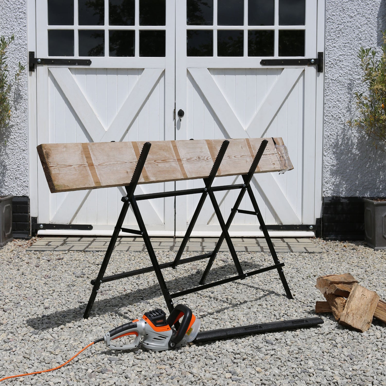 Black Folding Iron Log Saw Horse