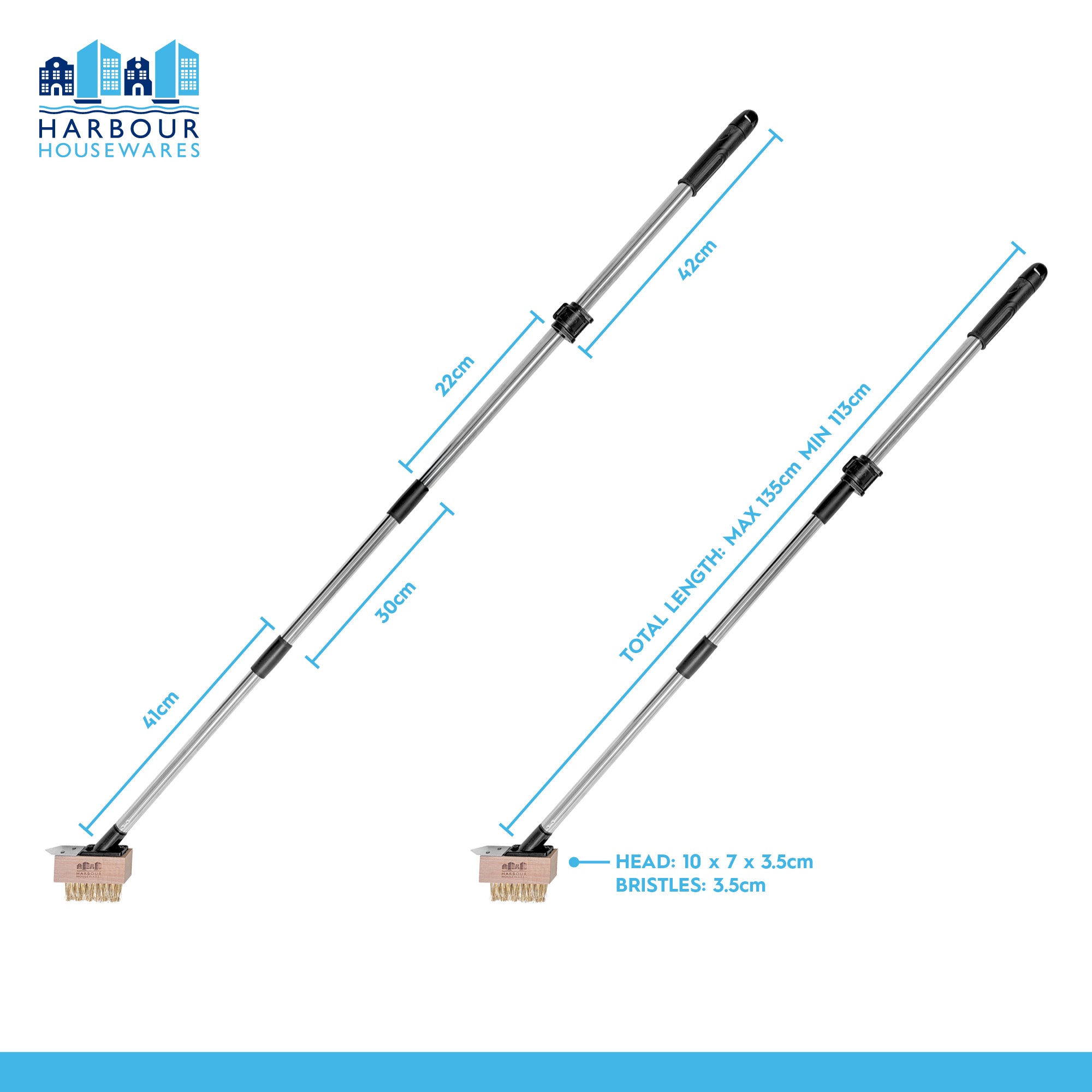 Telescopic Long Handle Weed Brush - 135cm - Chrome/Black