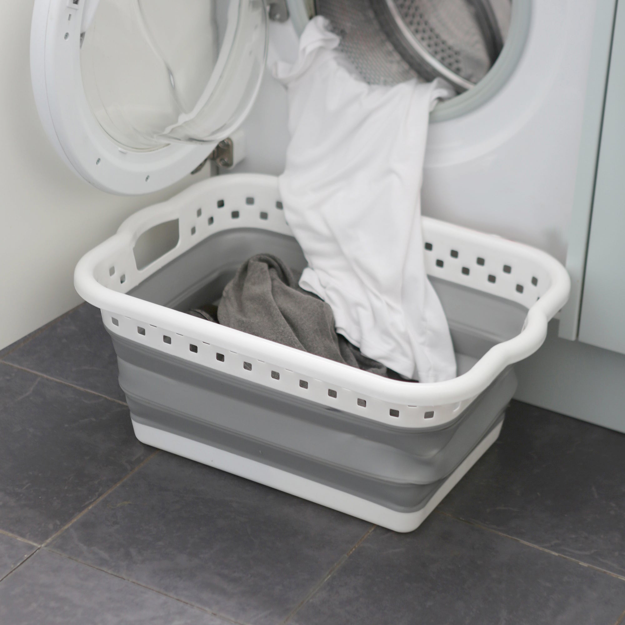 42L Collapsible Laundry Basket - White/Grey