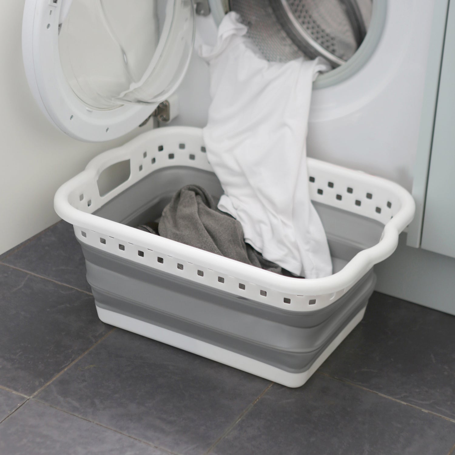 42L Collapsible Laundry Basket - White/Grey