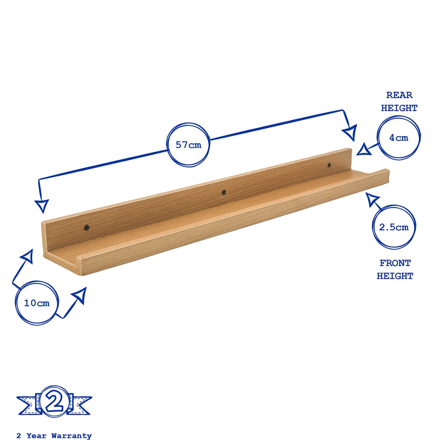 57cm Floating Picture Ledge Wall Shelf - Natural Beech