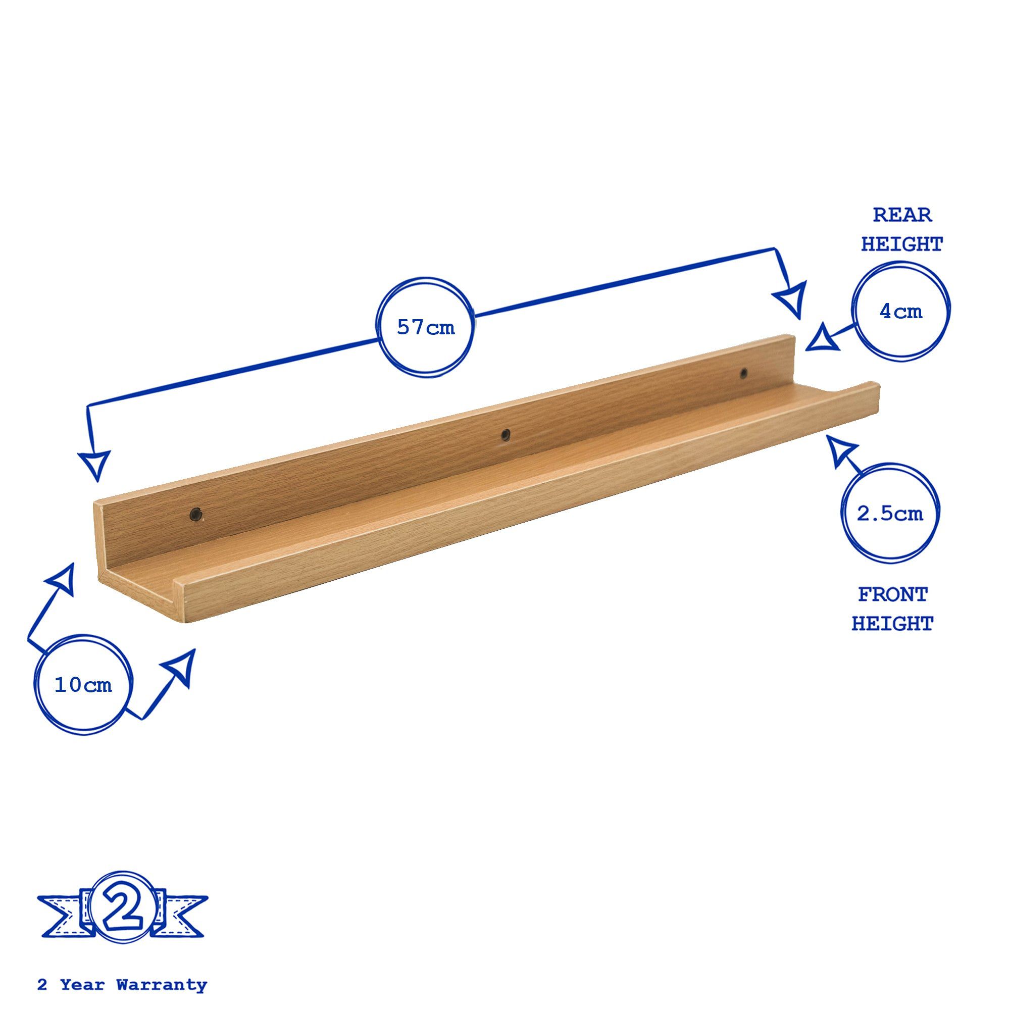 57cm Floating Picture Ledge Wall Shelf - Natural Beech