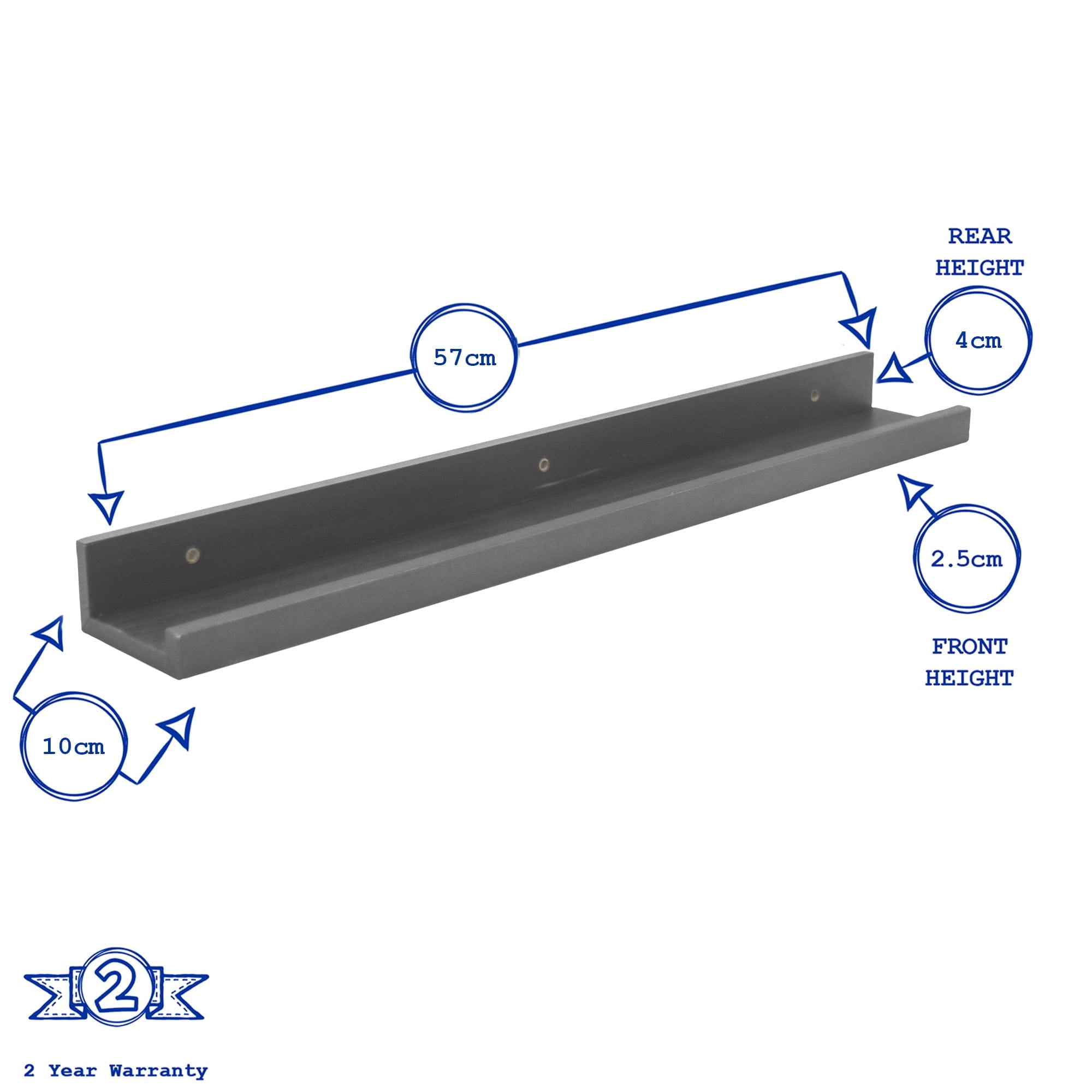 57cm Floating Picture Ledge Wall Shelf - Grey
