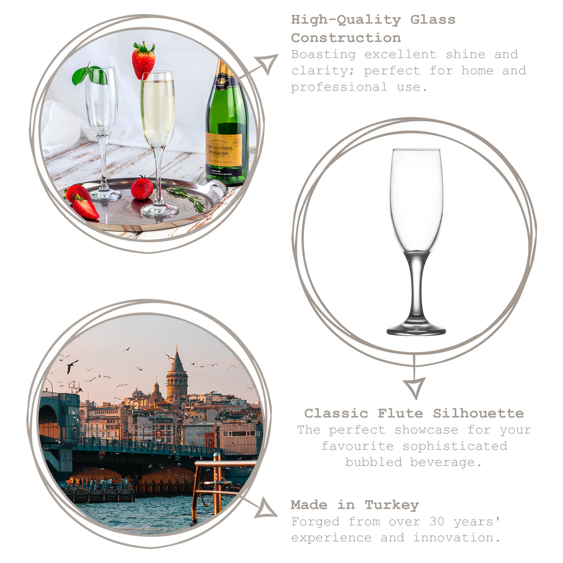 190ml Misket Glass Champagne Flute - Coloured Stem