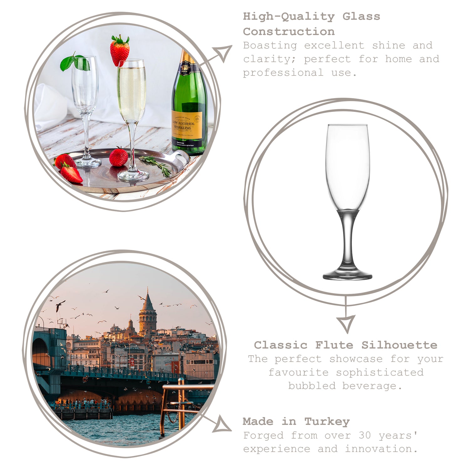 190ml Misket Glass Champagne Flute - Coloured Stem