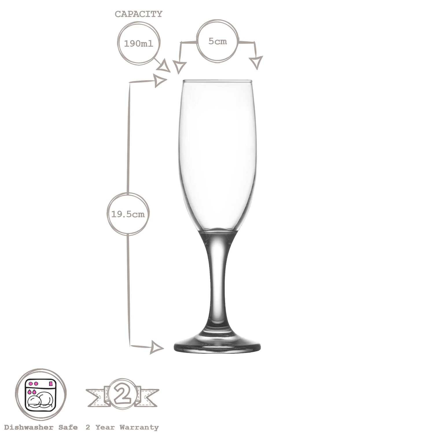 190ml Misket Glass Champagne Flute - Coloured Stem