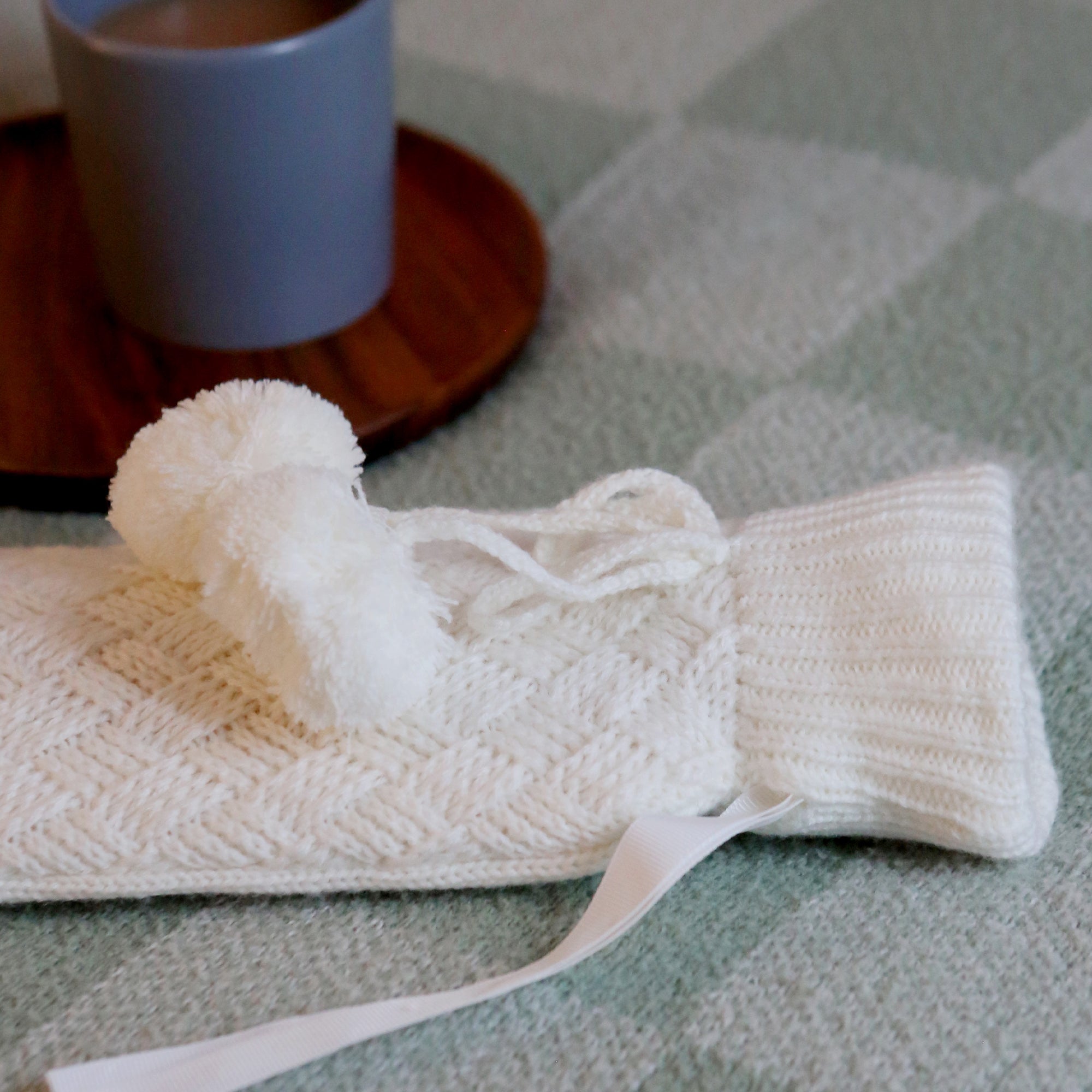 Long Hot Water Bottle Cover - Knitted - Cream
