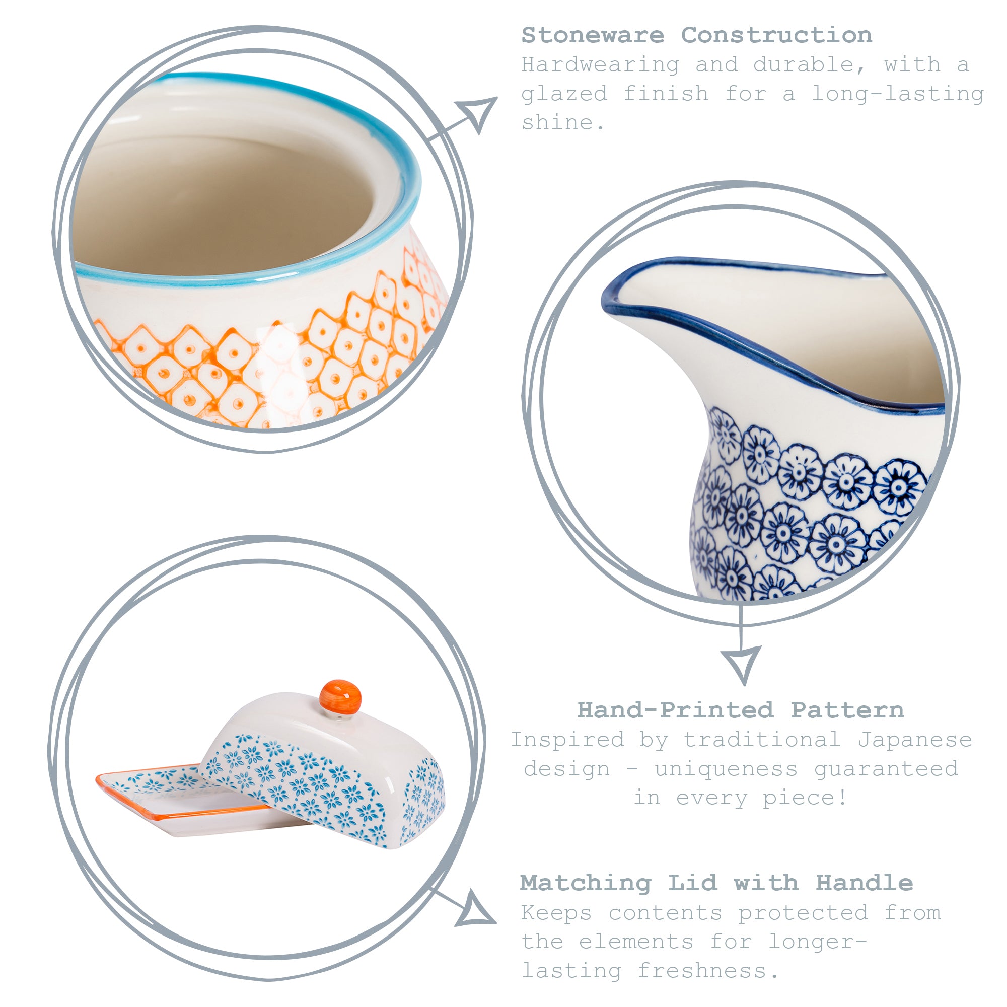 Nicola Spring Patterned Butter Dish with Lid - Blue and Orange