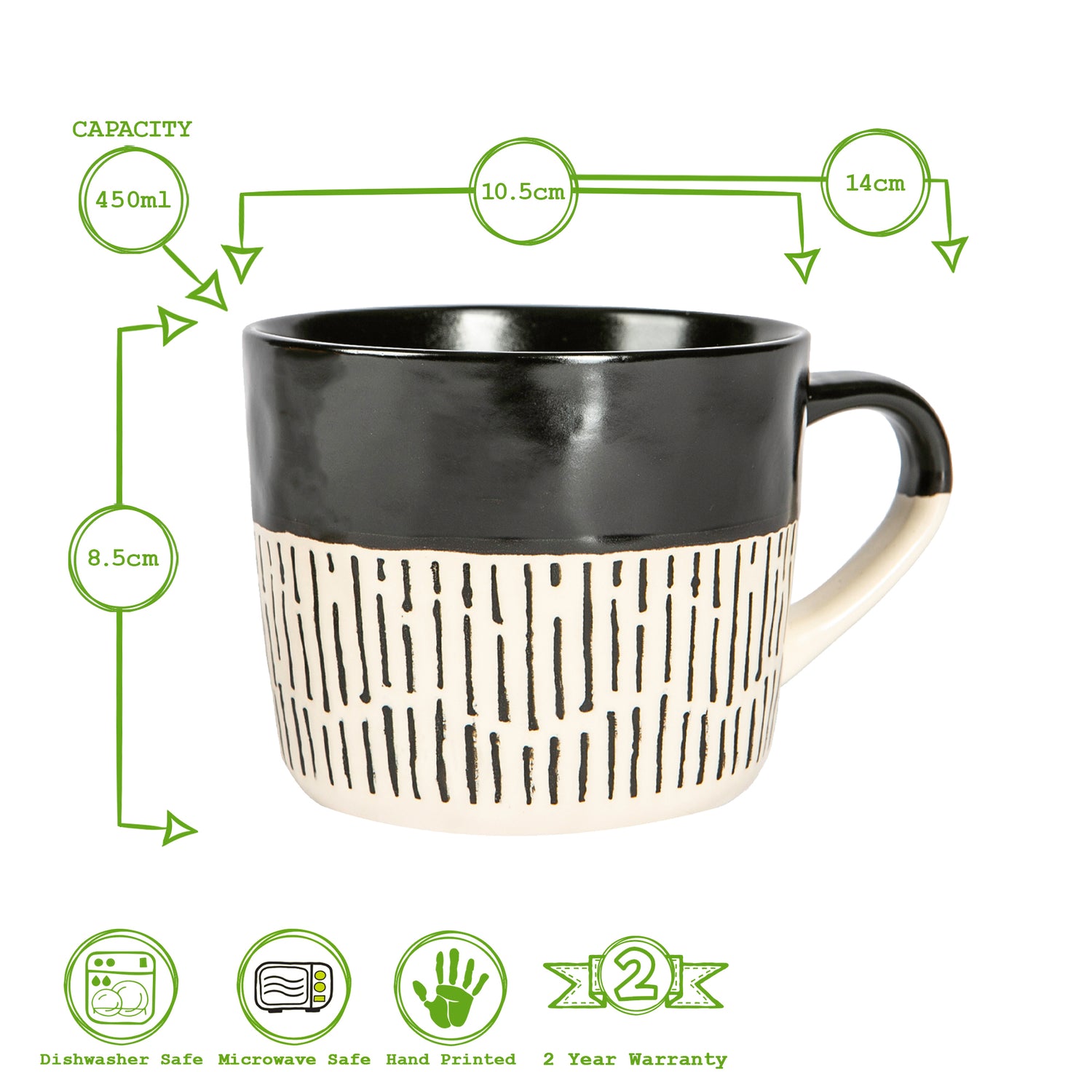 Dipped Dash Stoneware Coffee Mug - 450ml - Black