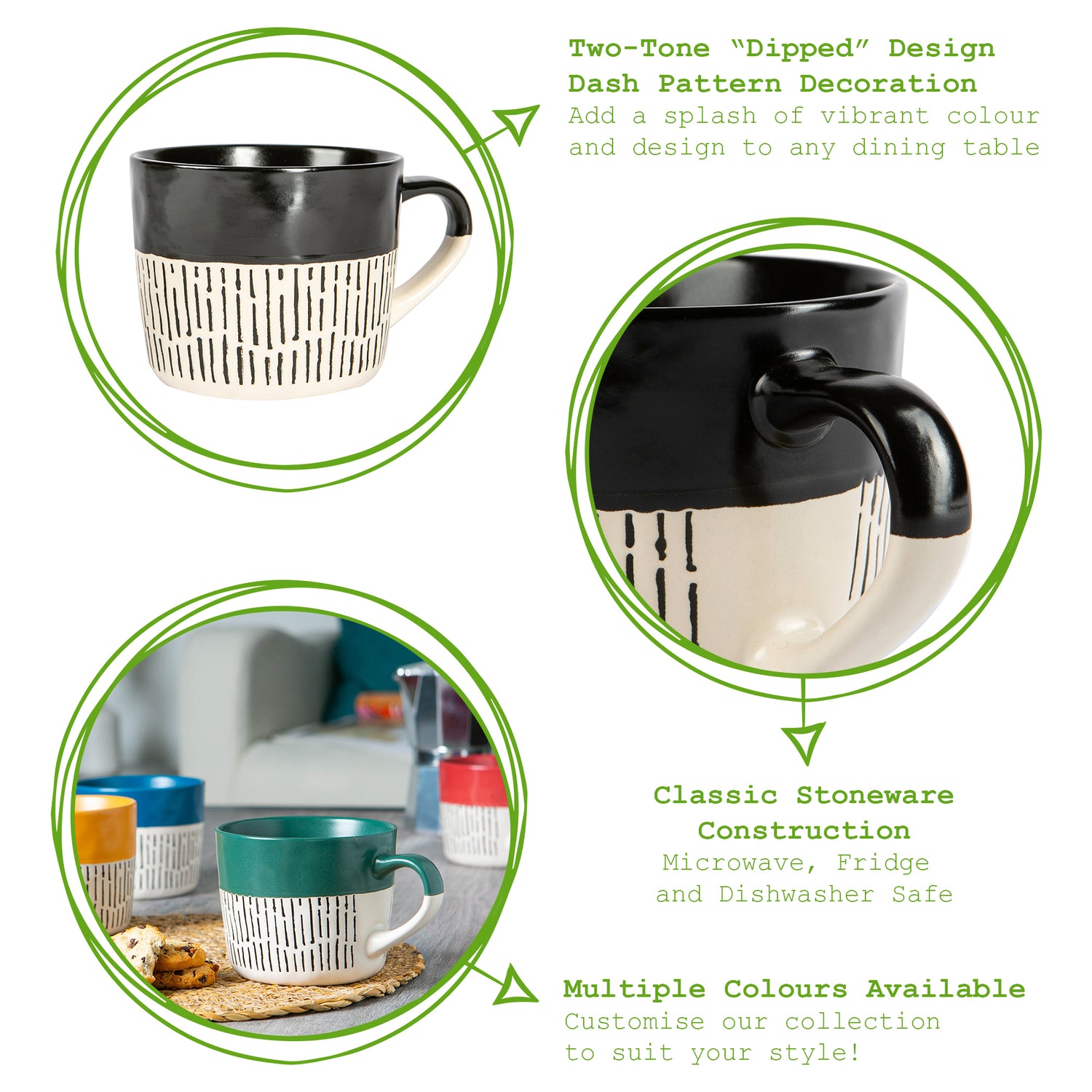 Dipped Dash Stoneware Coffee Mug - 450ml - Black