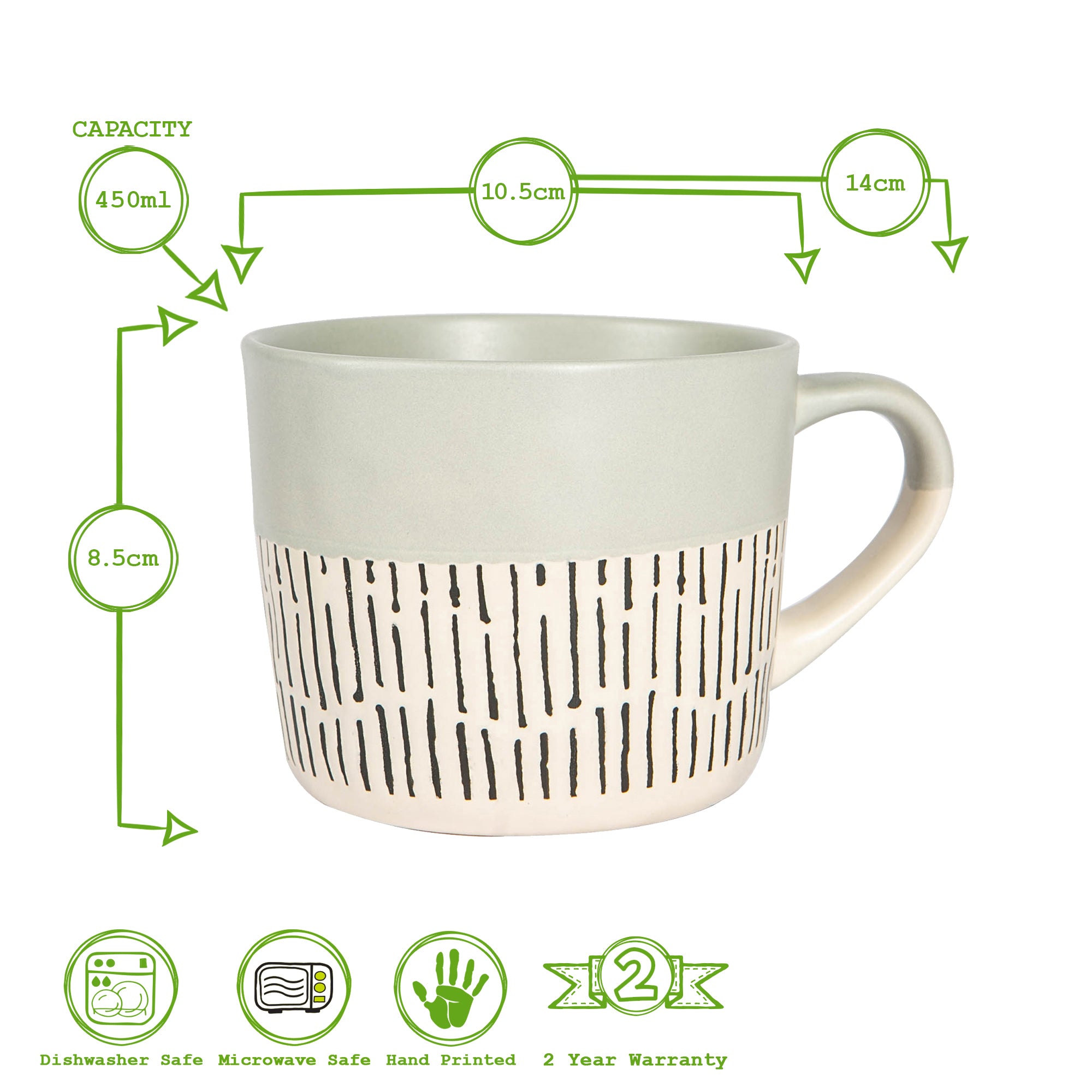 Dipped Dash Stoneware Coffee Mug - 450ml - Grey