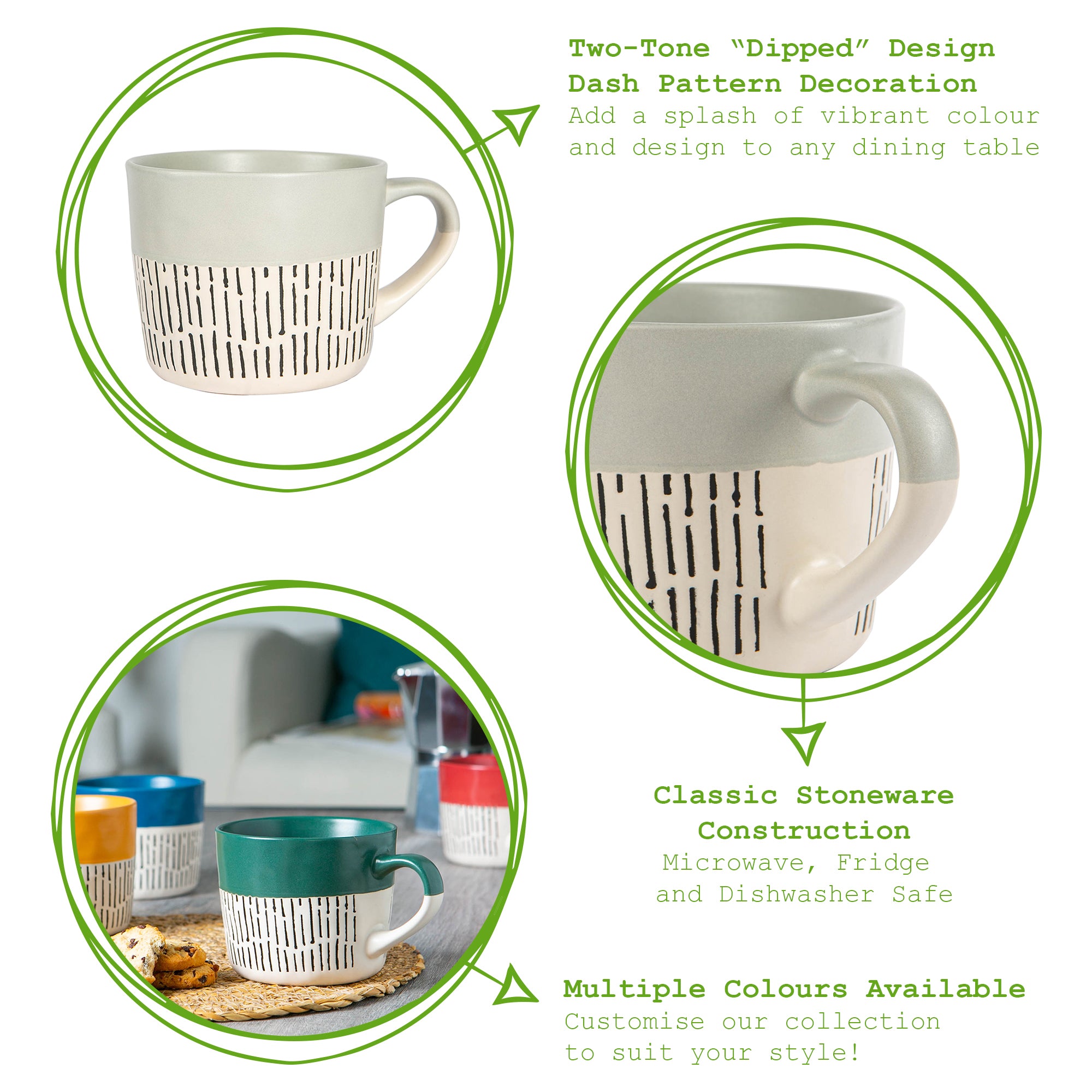Dipped Dash Stoneware Coffee Mug - 450ml - Grey