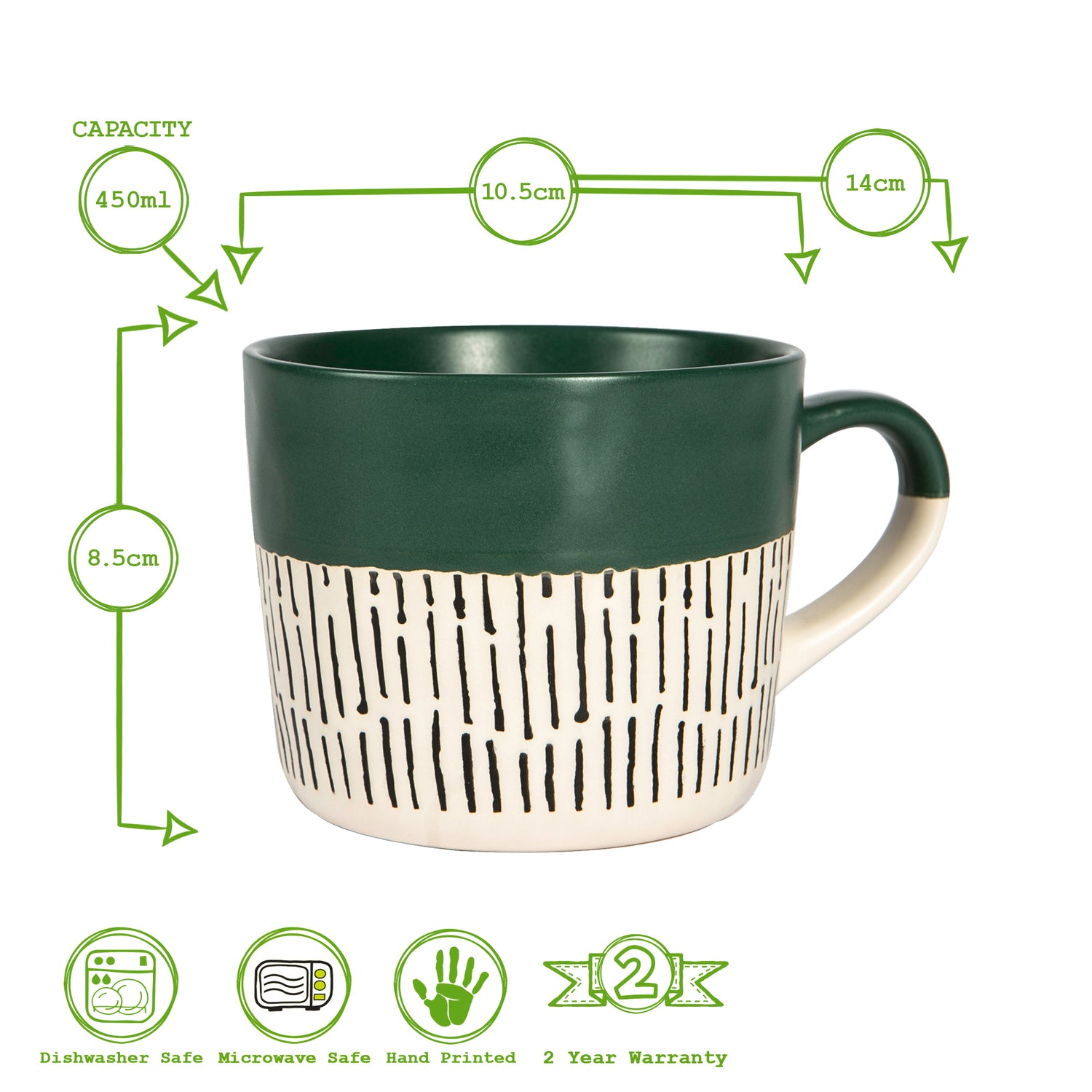 Dipped Dash Stoneware Coffee Mug - 450ml - Sage