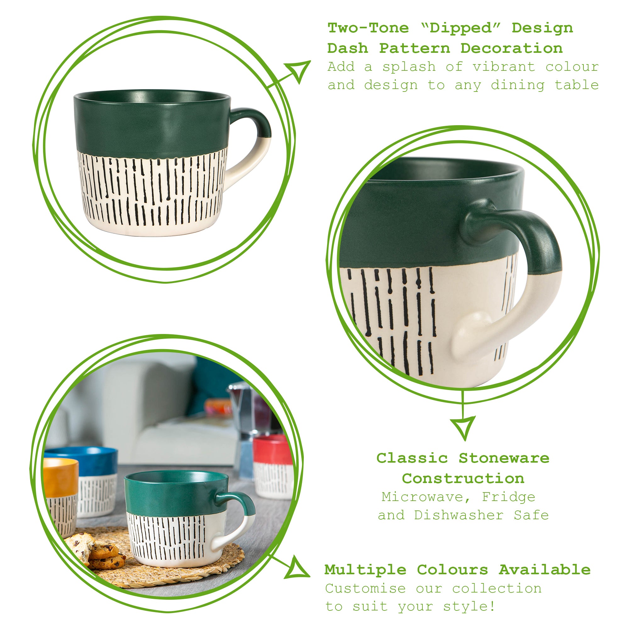 Dipped Dash Stoneware Coffee Mug - 450ml - Sage