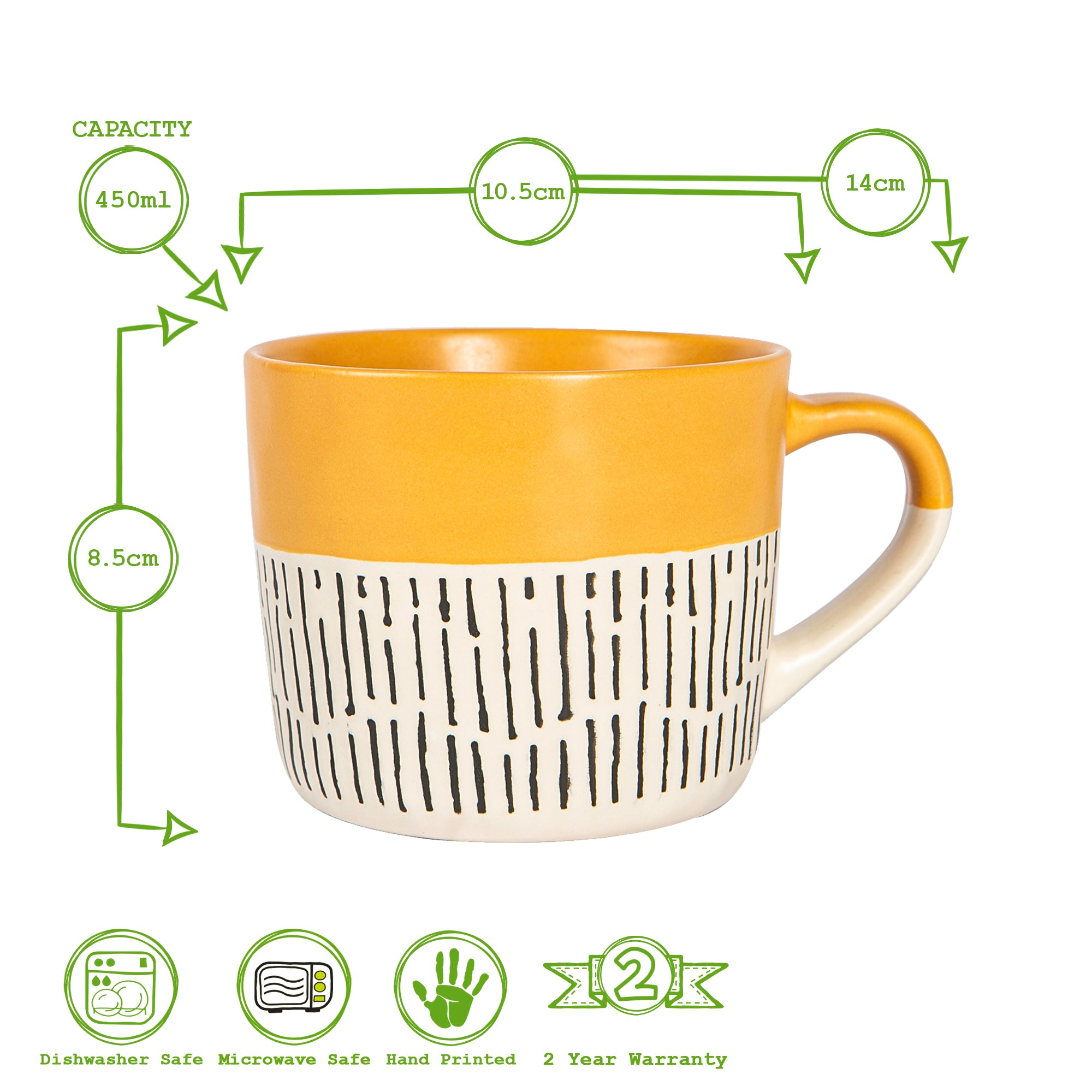 Dipped Dash Stoneware Coffee Mug - 450ml - Mustard
