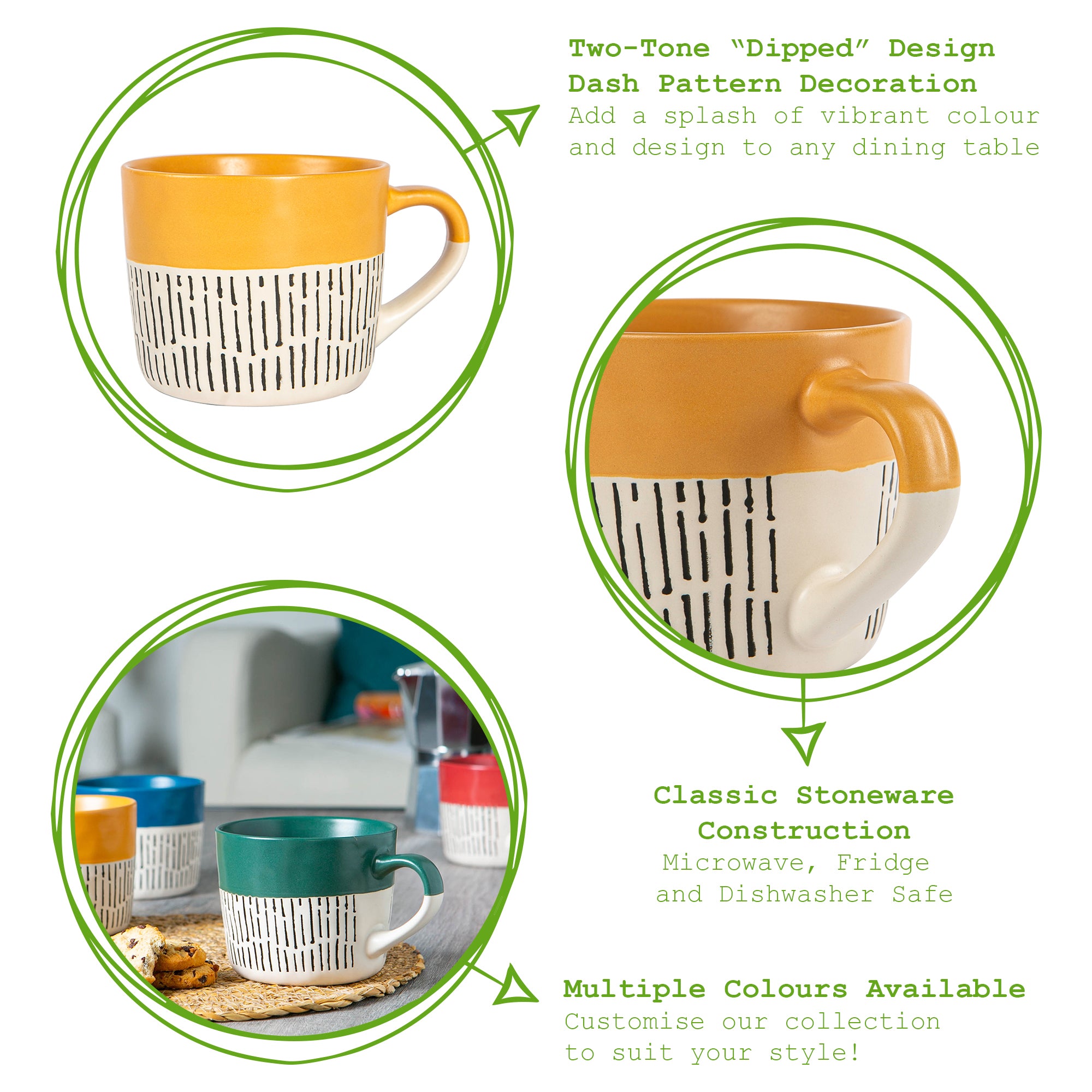 Dipped Dash Stoneware Coffee Mug - 450ml - Mustard