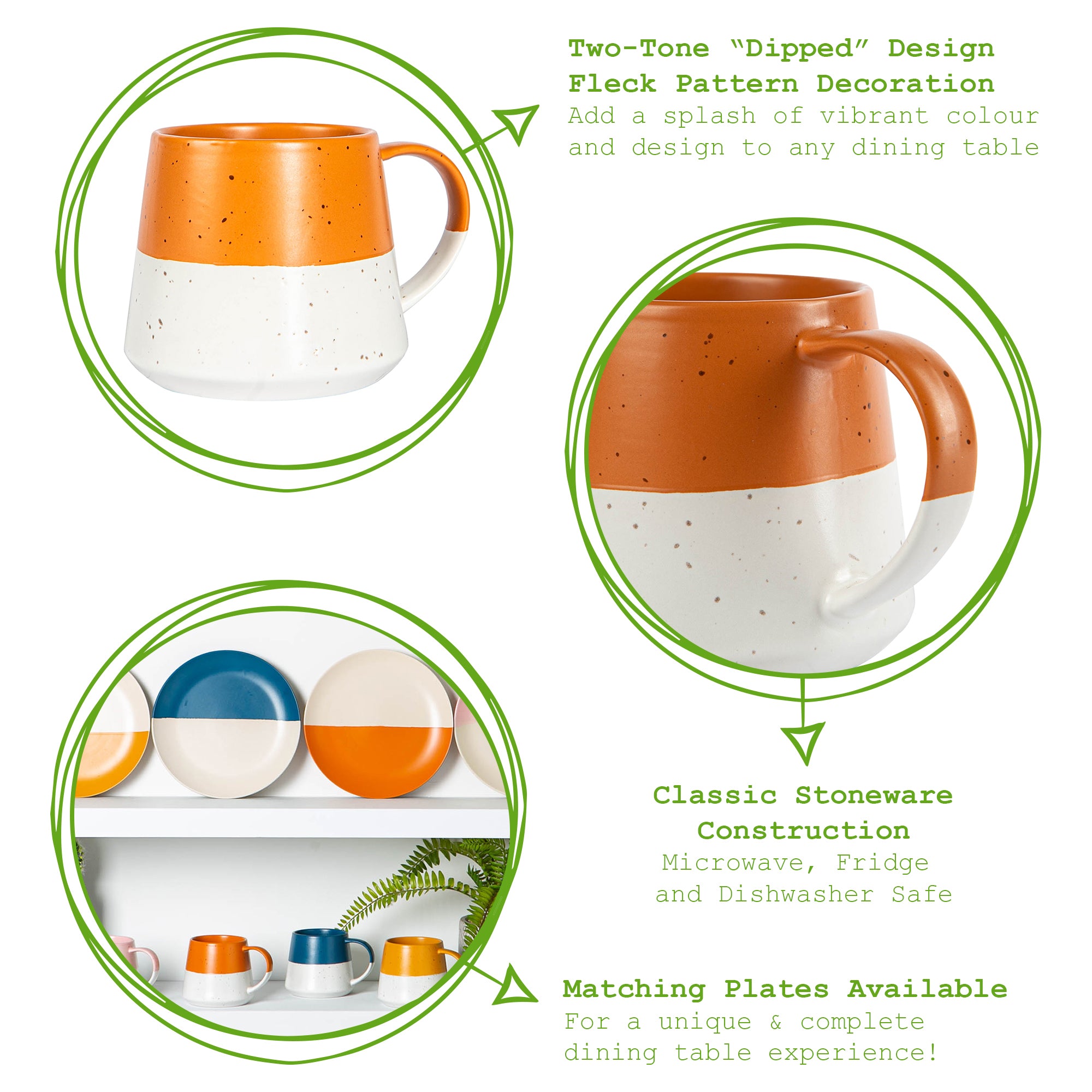 Dipped Flecked Stoneware Belly Coffee Mug - 370ml - Burnt Orange